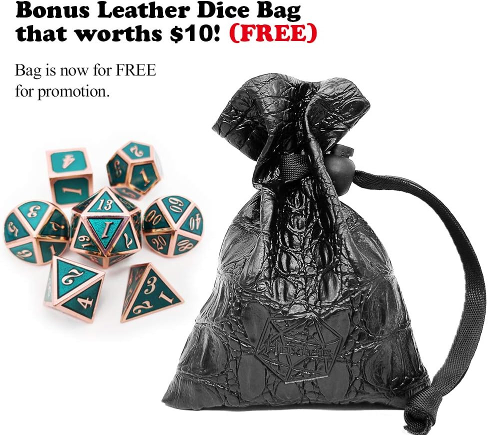 Haxtec DND Metal Dice Set Copper Teal Polyheral Dice Compatible with Dungeons and Dragons RPG D&D Gifts W/PU Leather Dice Bag
