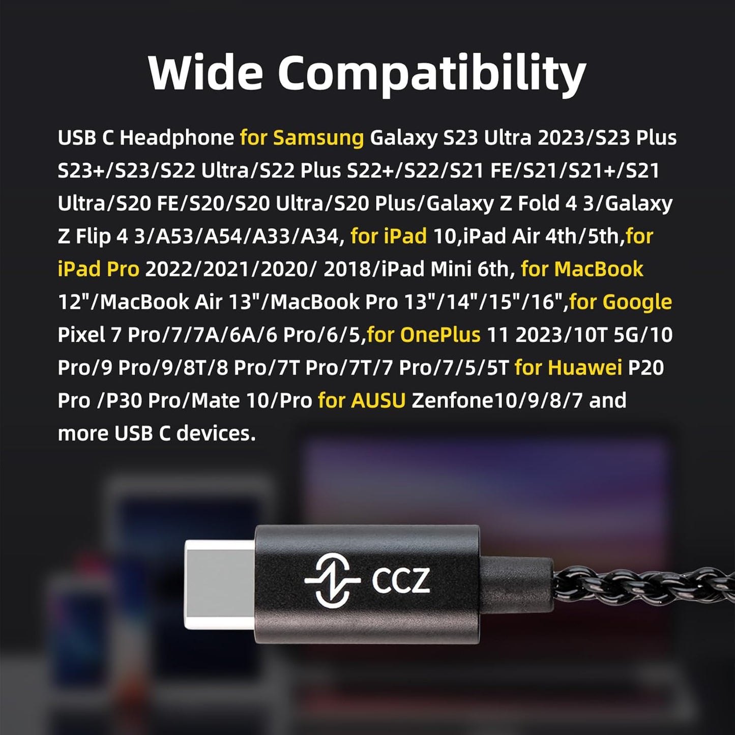 CCZ DC01 Pro USB C Headphones Wired Type-C in Ear Monitor Headphone, Professional USB C Wired Earbuds Super Bass Gaming IEMS with 1DD Patent Ear fin Ear tips for Singer Musician (Black, USBC-With Mic)