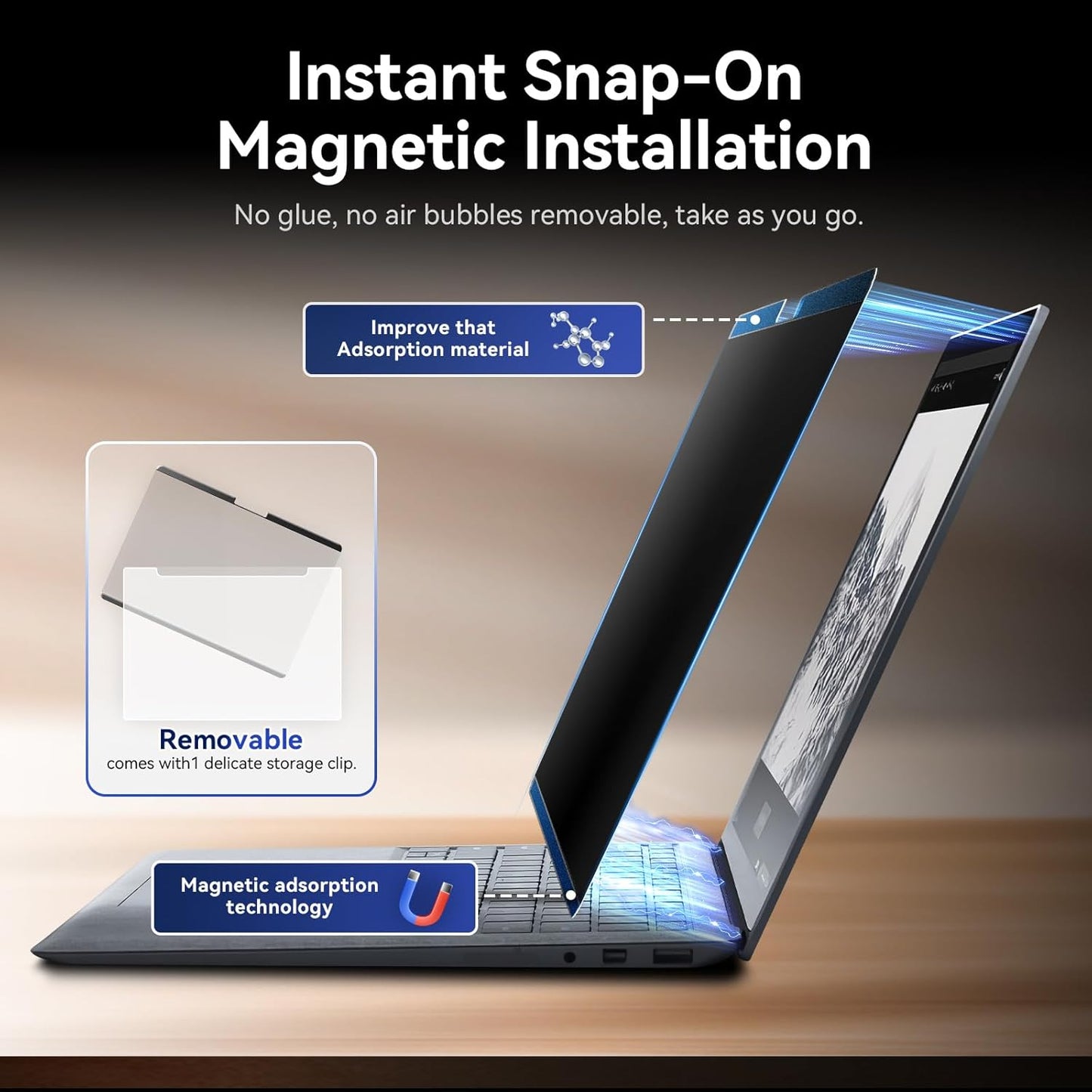 Magnetic Privacy Filter Compatible with 13.5 Inch Surface Laptop 5/4/3/2/1, Removable Anti-Glare Blue Light Laptop Privacy Screen Black Security Private