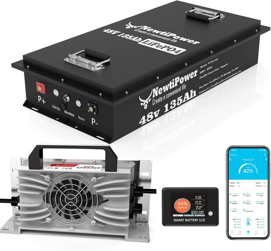 48V 135Ah Golf Cart Lithium LiFePO4 Battery with Charger and 200A BMS Grade A Cells Deep Cycle Rechargeable Battery,10000+ Cycles,Perfect for Golf Cart,Off Grid Applications (48V 135Ah-GC)
