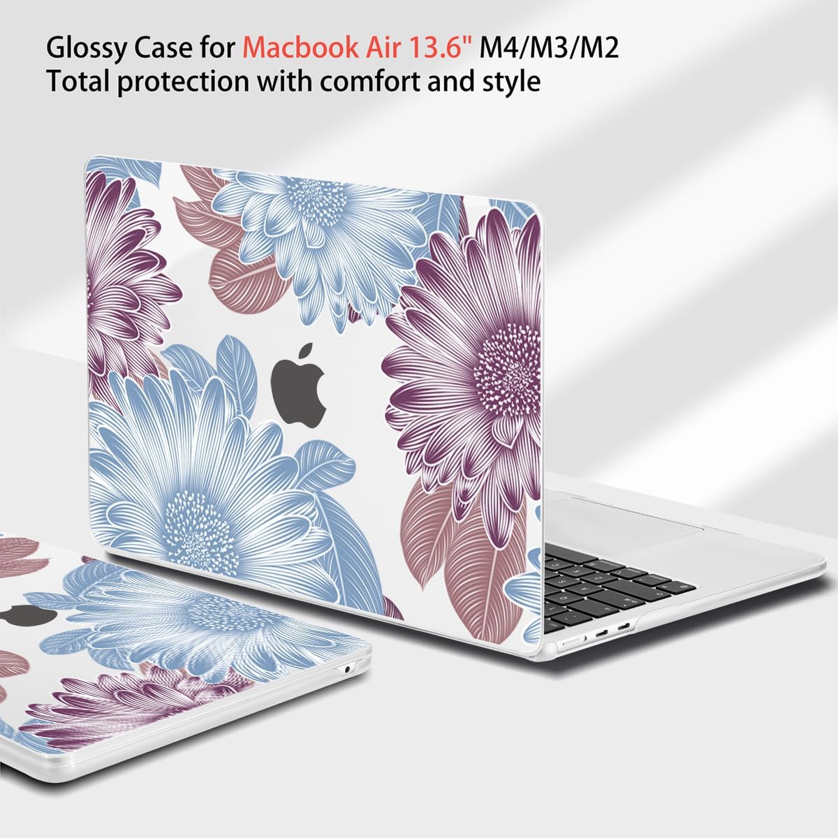 Teryeefi for MacBook Air M4 M3 M2 13.6 inch Case 2025 2024-2022,Fit Model A3240 A3113 A2681, Laptop Hard Shell Cases with Keyboard Cover & Screen Protector for MacBook Air 13.6", W-Flowers
