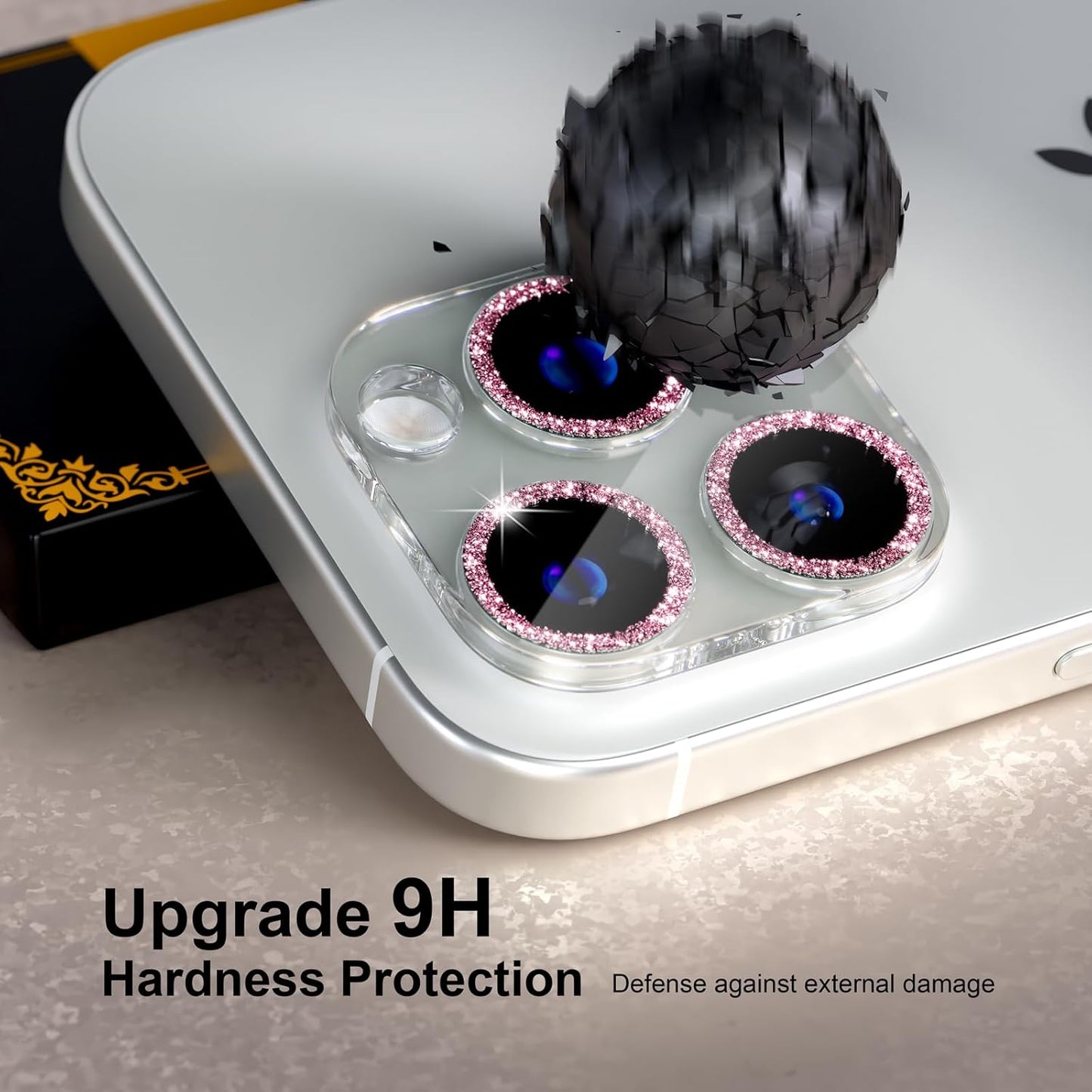 beuxece for 6 Pack iPhone 15 Pro/iPhone 15 Pro Max Camera Lens Protector [Drop Protection] [Case Friendly] [Easy Installation] 9H Tempered Glass Camera Screen Protector Cover, Glitter Pink