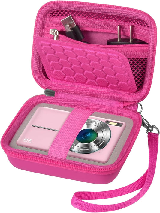 Carrying & Protective Case for Digital Camera, AbergBest 21 Mega Pixels 2.7" LCD Rechargeable HD/Kodak Pixpro/Canon PowerShot ELPH 180/190 / Sony DSCW800 / DSCW831 Cameras for Travel - Rose Red