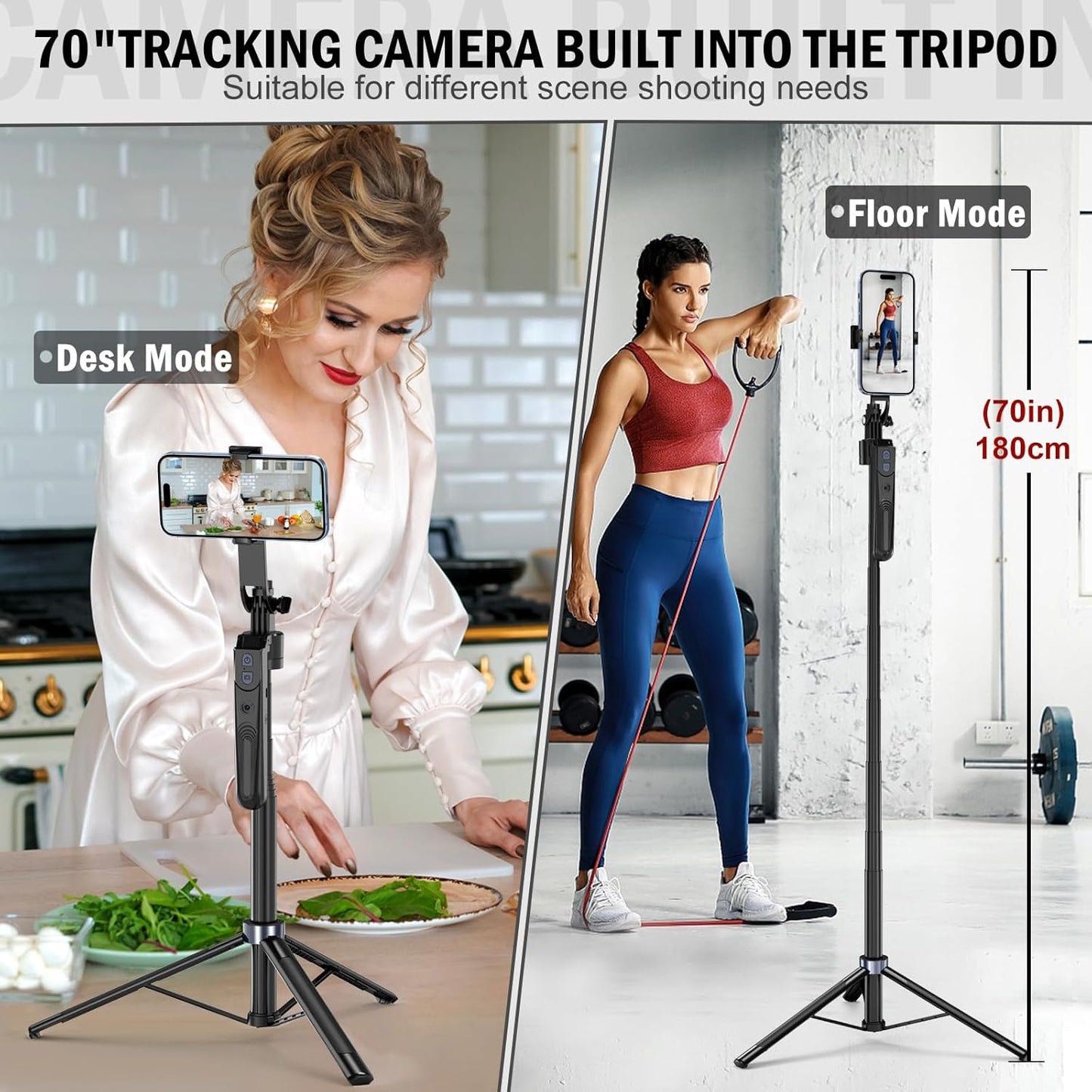 Auto Face Tracking Tripod 360 Rotation with Stand,Android and iPhone Tripod Holder with Remote and Gesture Control, No App,Built-in Tracking Camera Selfie Stick for Vlog Video Recording Tiktok