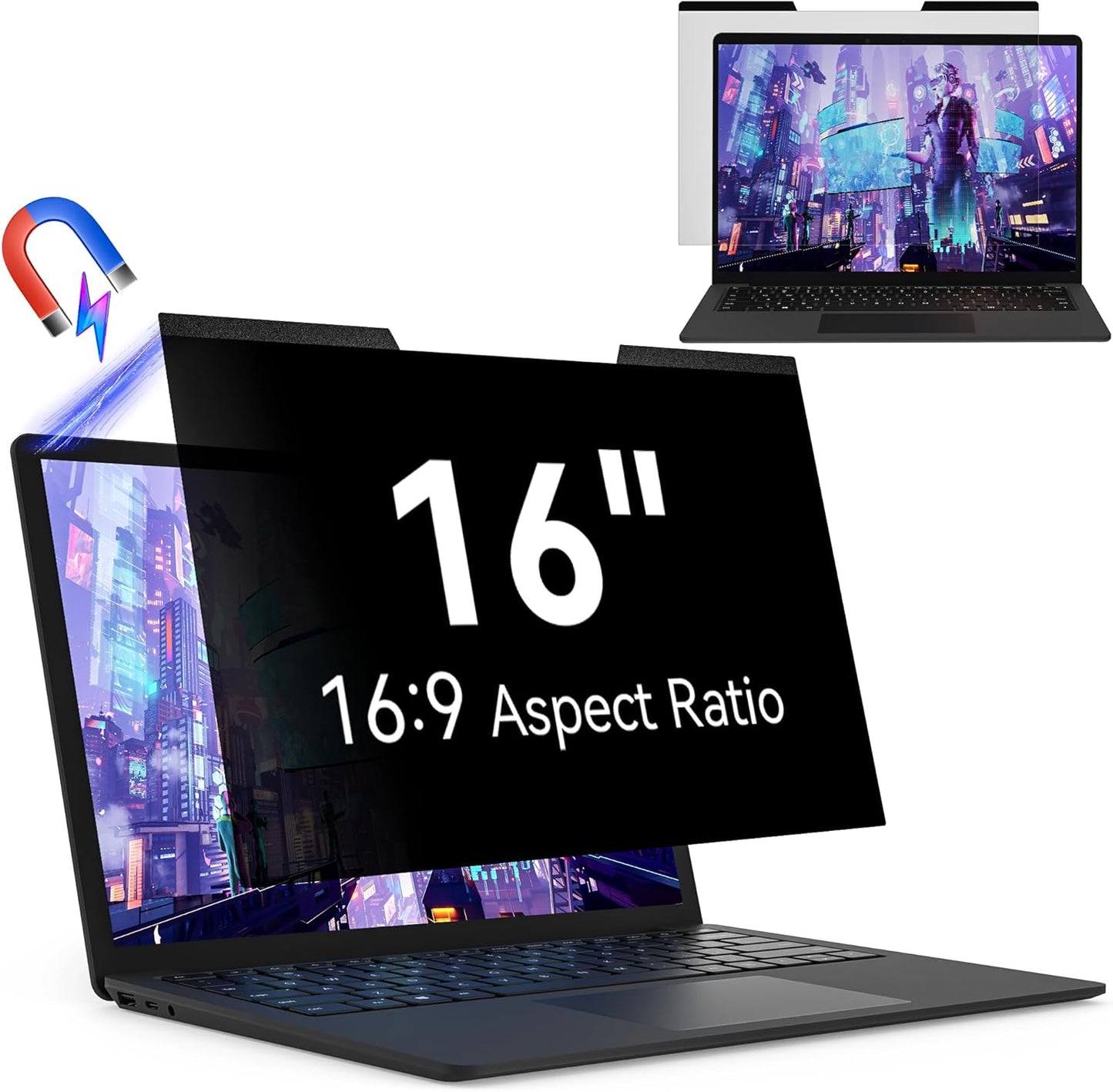 Magnetic 16 Inch Laptop Privacy Screen for 16:9 Computer Monitor, Removable Anti Glare Blue Light Filter Protector, 16 in Privacy Shield Compatible with Lenovo Hp Dell Acer Asus Thinkpad Envy Xps