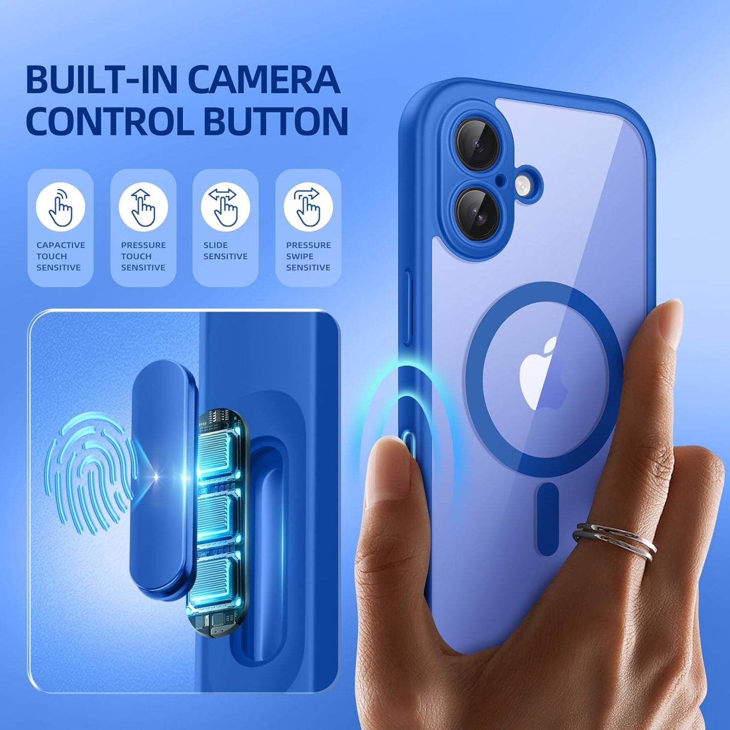 BERFY Magnetic for iPhone 16 Plus Case, Compatible with MagSafe, Built-in Privacy Screen Protector and Upgraded Camera Protection, Anti-Spy Full Body Shockproof Phone Case for 16 Plus 6.7", Klein Blue