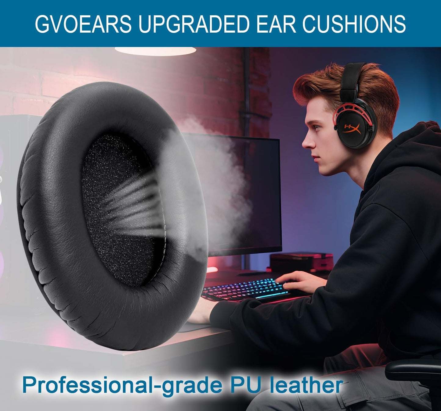 GVOEARS Premium Replacement Ear Pads for HyperX Cloud 1/2/3/Pro/Core/Alpha/Alpha S/Alpha Pro/Flight/Flight S/Stinger, CloudX Stinger Headset & More, Softer Protein Leather, High-Density Foam - Black