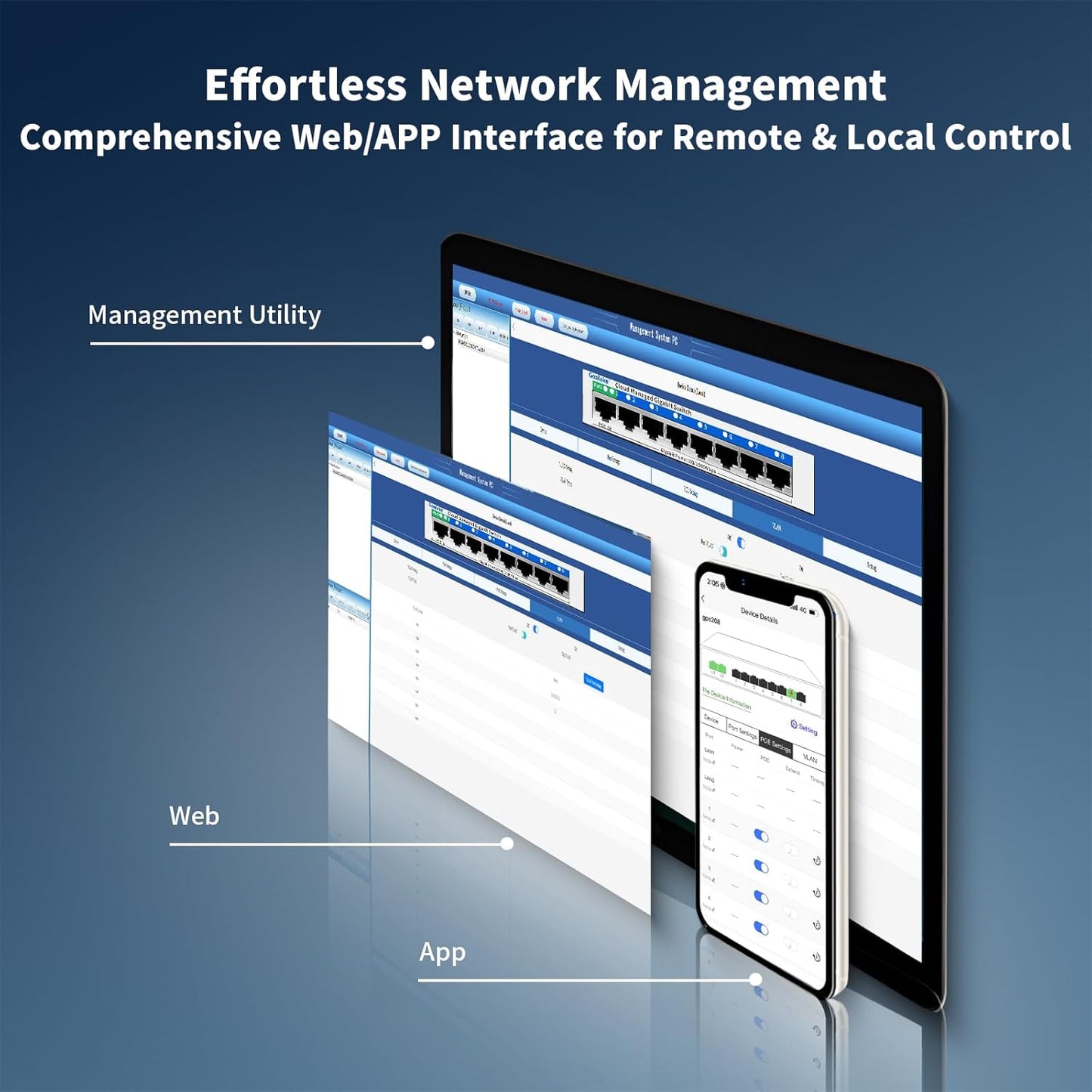 8 Port Gigabit Switch, Easy Smart Managed Ethernet Switch, Network Hub, Ethernet Splitter, Plug & Play, Fanless Metal Design, VLAN, Qos, Support PoE Powered, Desktop or Wall Mount
