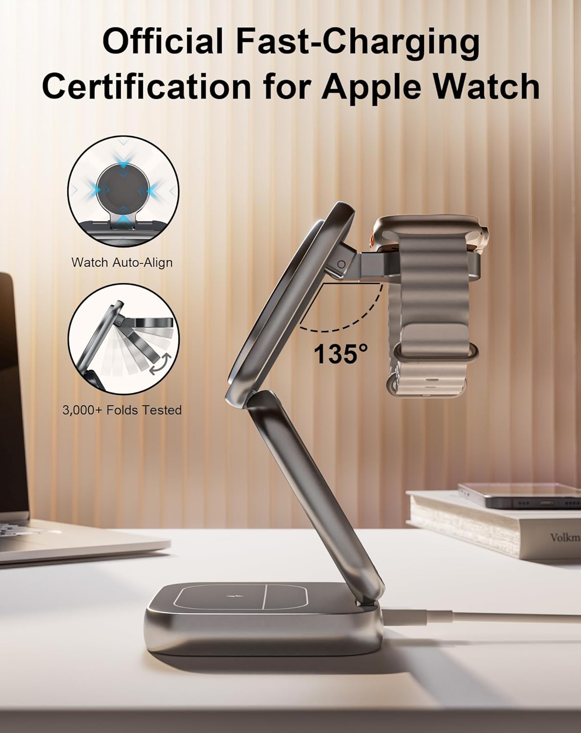 5-in-1 Wireless Charger for MagSafe, AC ISLAND Portable Travel Charging Station, 15W Max Fast Foldable Magnetic Stand, Evolved for iPhone 16/15/14/13 Series, Apple Watch, AirPods (with 35W Adapter)