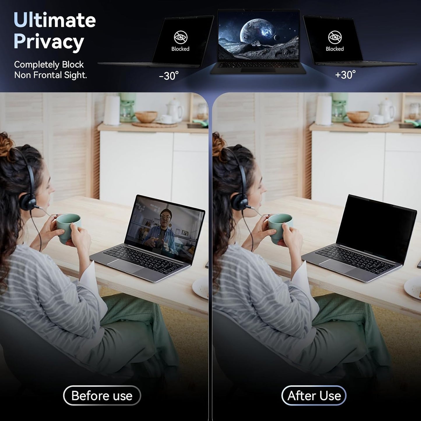 Magnetic 16 Inch Laptop Privacy Screen for 16:9 Computer Monitor, Removable Anti Glare Blue Light Filter Protector, 16 in Privacy Shield Compatible with Lenovo Hp Dell Acer Asus Thinkpad Envy Xps