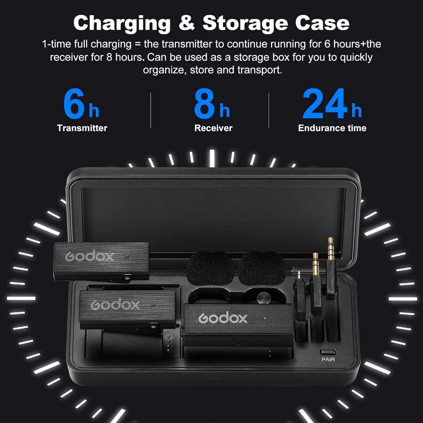 GODOX 【2025 Latest Model】 Movelink Mini LT Kit Wireless Microphone System, 2.4GHz Lavalier Mic 100m(328ft.) Range with Charging Case for iPhone, Camera, Vlogger, Youtuber, Interviewer(White)