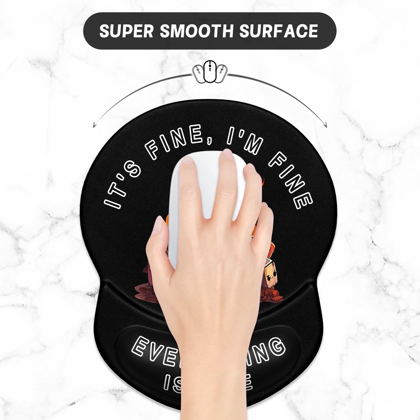 ITNRSIIET Ergonomic Mouse Pad with Gel Wrist Support Small Wrist Rest Smooth Surface Non-Slip PU Base Comfortable Office Supplies Pain Relief, 8.7 x 7.2 inches, Funny Burning Box