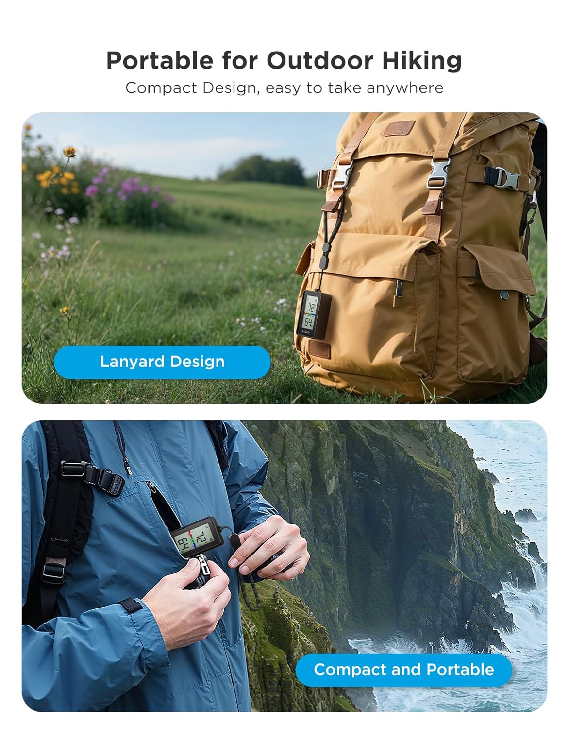 GoveeLife Outdoor Indoor Thermometer Hygrometer IP65 Waterproof, LCD Digital Display, 197ft Buletooth Range, Notification Alerts, 2 Years Data Storage Export, for Camping, Room, Patio, Greenhouse