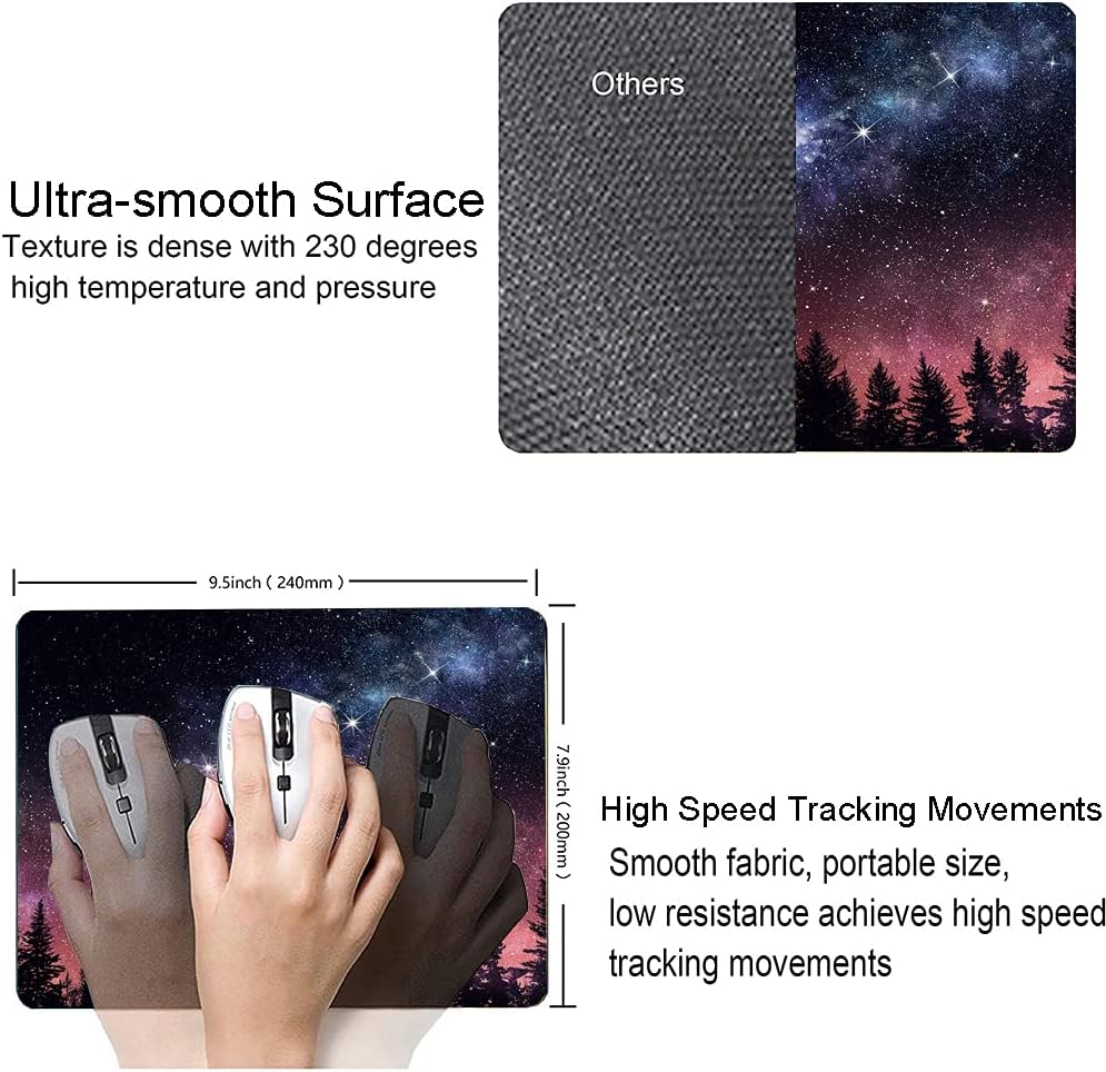 Hokafenle Square Mouse Pad, Galaxy Mouse Pad, Mouse Mat Square Waterproof Mouse Pad Non-Slip Rubber Base MousePads for Office Laptop, Pines Trees