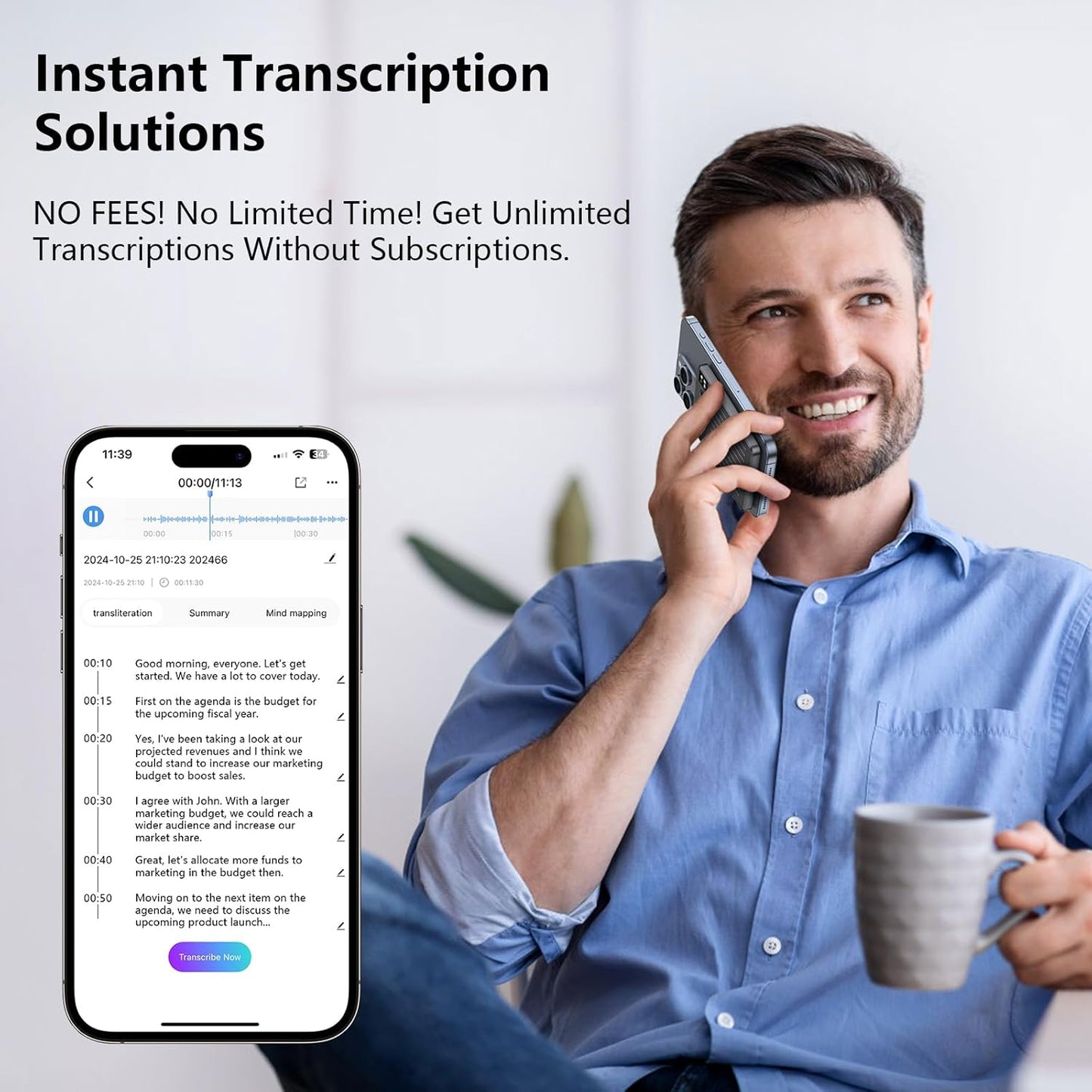 AI Voice Recorder, Voice Recorder with No Fee for Transcribe & Summarize, Empowered by ChatGPT, APP and WEB Sync, Support 107 Languages, 64GB Memory,Digital Voice Recorder for Meetings/Calls-Dark Gray