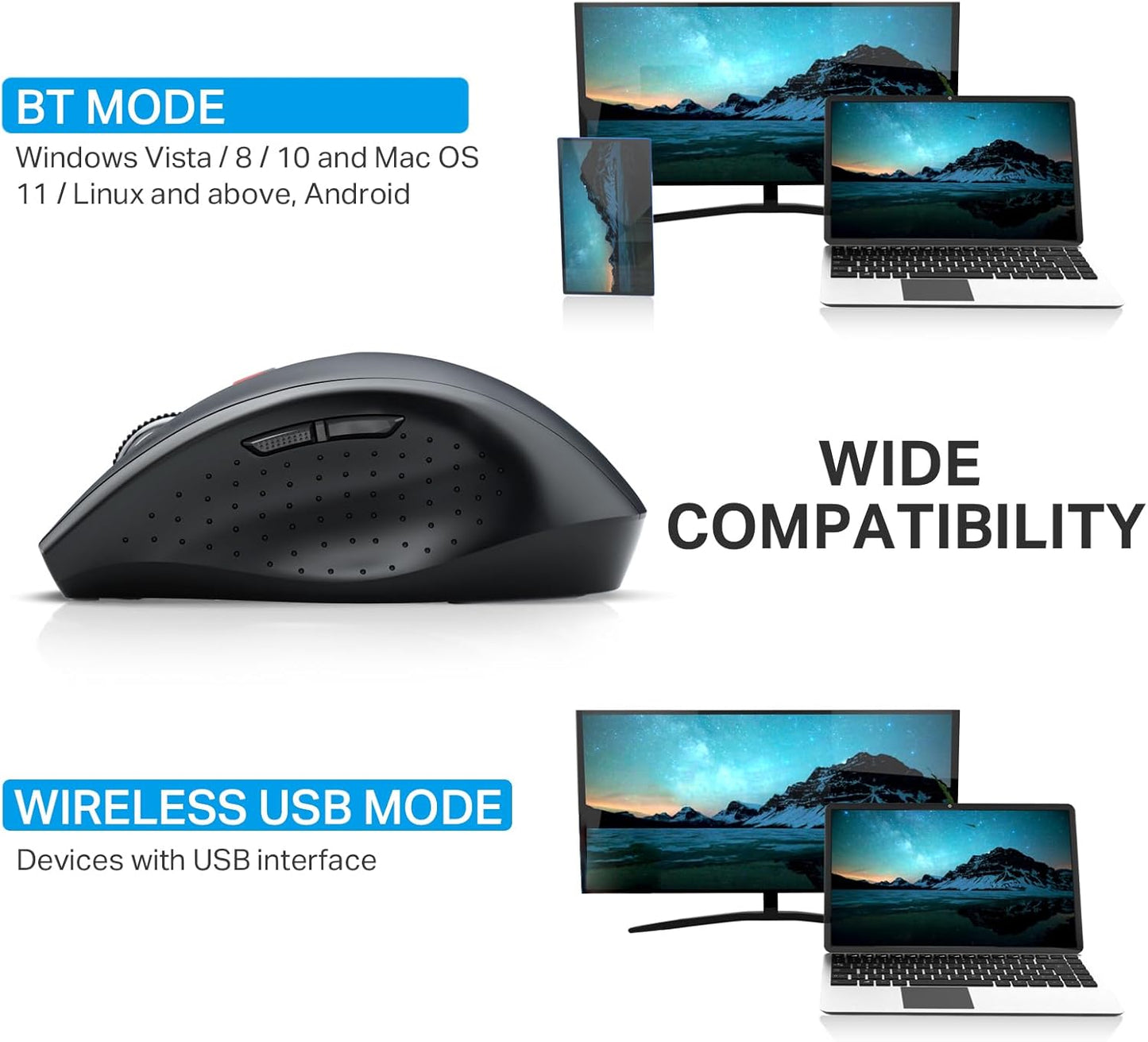 E-YOOSO Bluetooth Wireless Mouse for Laptop, Portable Optical Computer Mouse, 6 Buttons, Cordless 2.4GHz with USB Receiver, 5-Level 4800 DPI, 18 Months Battery Life, for PC, Chromebook, Windows, Mac