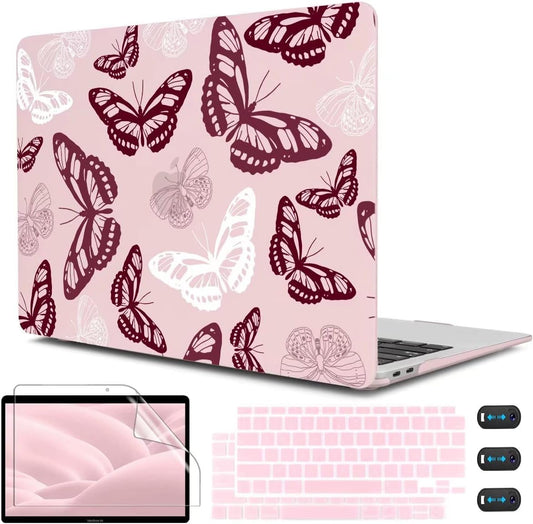 CISSOOK Butterfly Case for MacBook Air 13 Inch Pink 2021 2020 2019 2018 Release Model A2337 M1 A2179 A1932, Pink Cover with Keyboard Cover for MacBook Air 13 with Retina Display and Touch ID