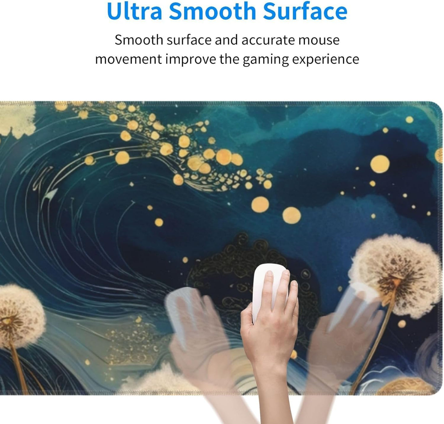 Gaming Mouse Pad, Large Non-Slip Rubber Base Mousepad, Keyboard Mouse Mat, Desk Pad with Stitched Edges, 31.5x11.8inch, Abstract Dandelion