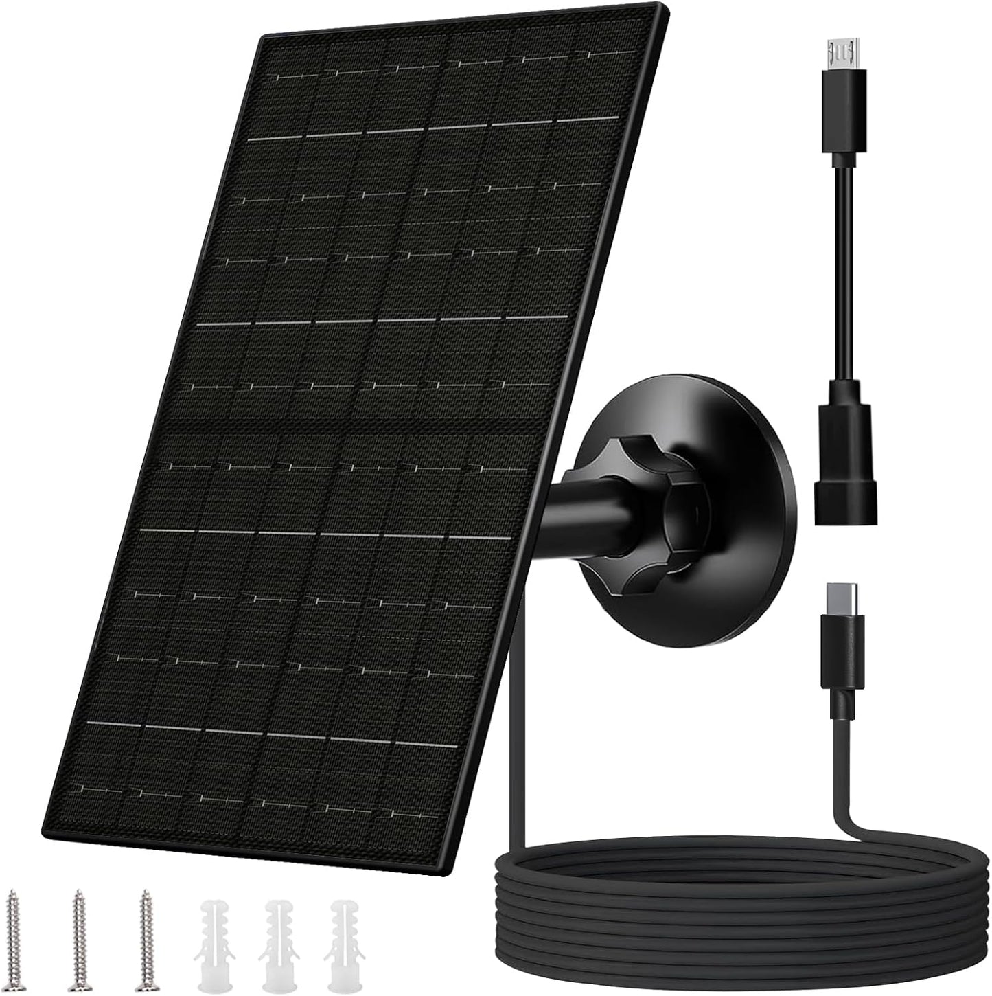 FUTUREZEN 6W Solar Panel for Security Camera Outdoor, 5V USB/USB-C Solar Charger Compatible with Rechargeable Battery Cameras, IP66 Waterproof, 360° Adjustable Mount, 9.8ft Cable (1 Pack, Black)