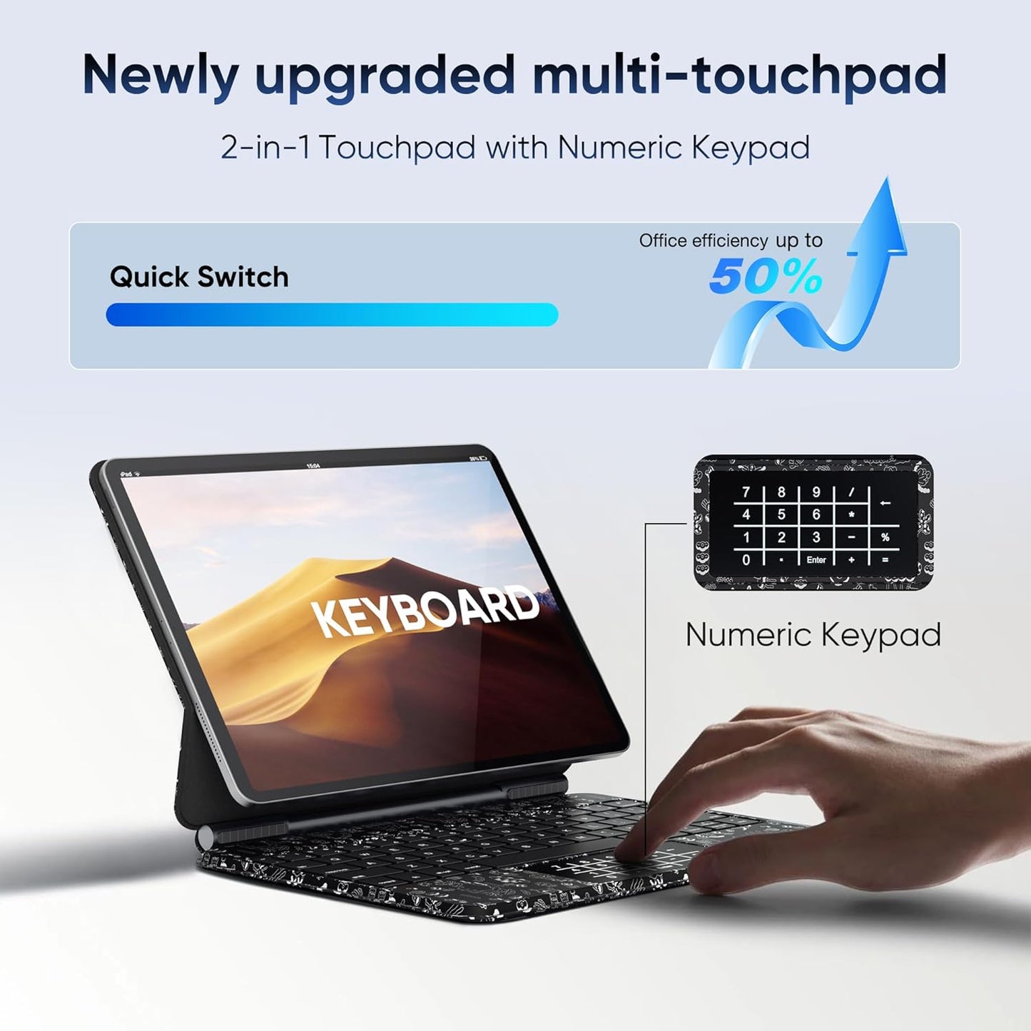 Keyboard Case for iPad Air 11 inch M2/M3 & iPad Pro 11 inch (1st/2nd/3rd/4th Generation) & iPad Air 4th/5th Gen 10.9" Magic Magnetic Keyboard Case with Multi-Trackpad 7 Color Backlit (Black)