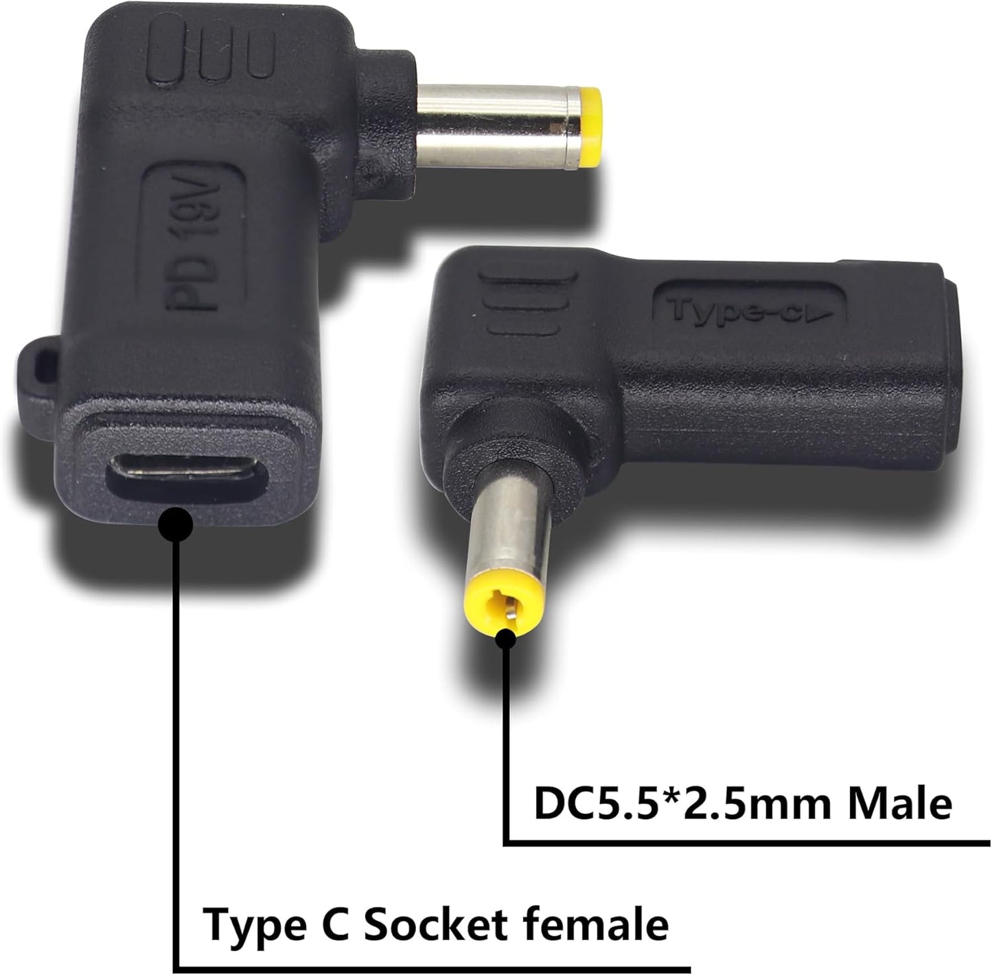 90W PD USB C to DC5525 Power Converter Type to DC 5525 Laptop Charging Adapter 19V 4A Type C Female to DC 5.5 x 2.5mm Male Power Adapter for Studio and Travel [PD-5525]