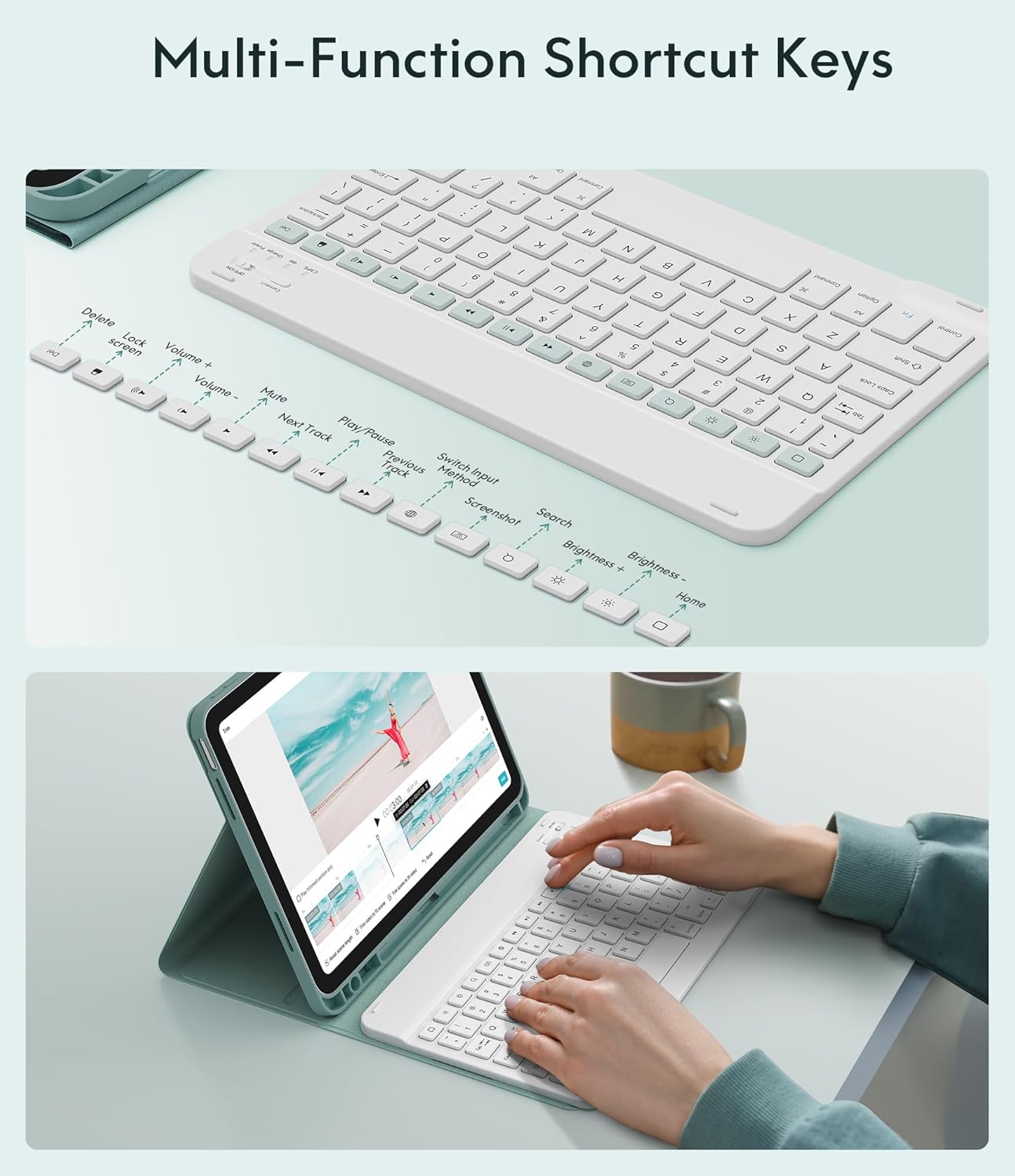 CHESONA Keyboard Case for iPad (A16) 11th/10th Generation (2025/2022), Detachable Wireless Keyboard, Stand Folio Keyboard Cover with Pencil Holder, Thin & Light (Lake Blue)