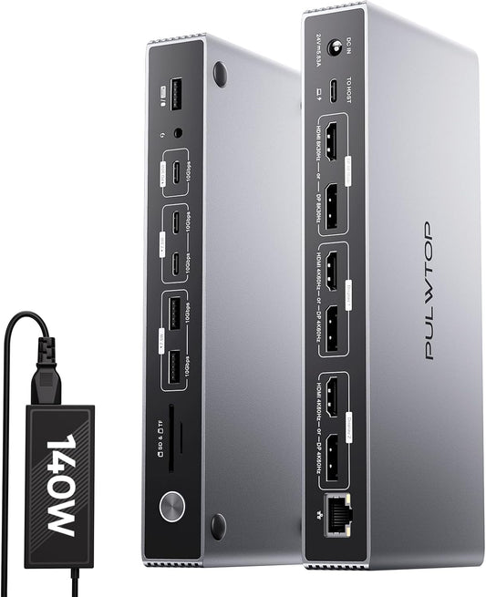 Displaylink Docking Station, PULWTOP USB C DisplayLink Dock Triple Displays for MacBook M1/M2/M3/M4 Windows, 8K/4K@60Hz Displaylink Dock with 3HDMI, 3 Display Port, PD 30W,USB A/C 10Gbps, Ethernet