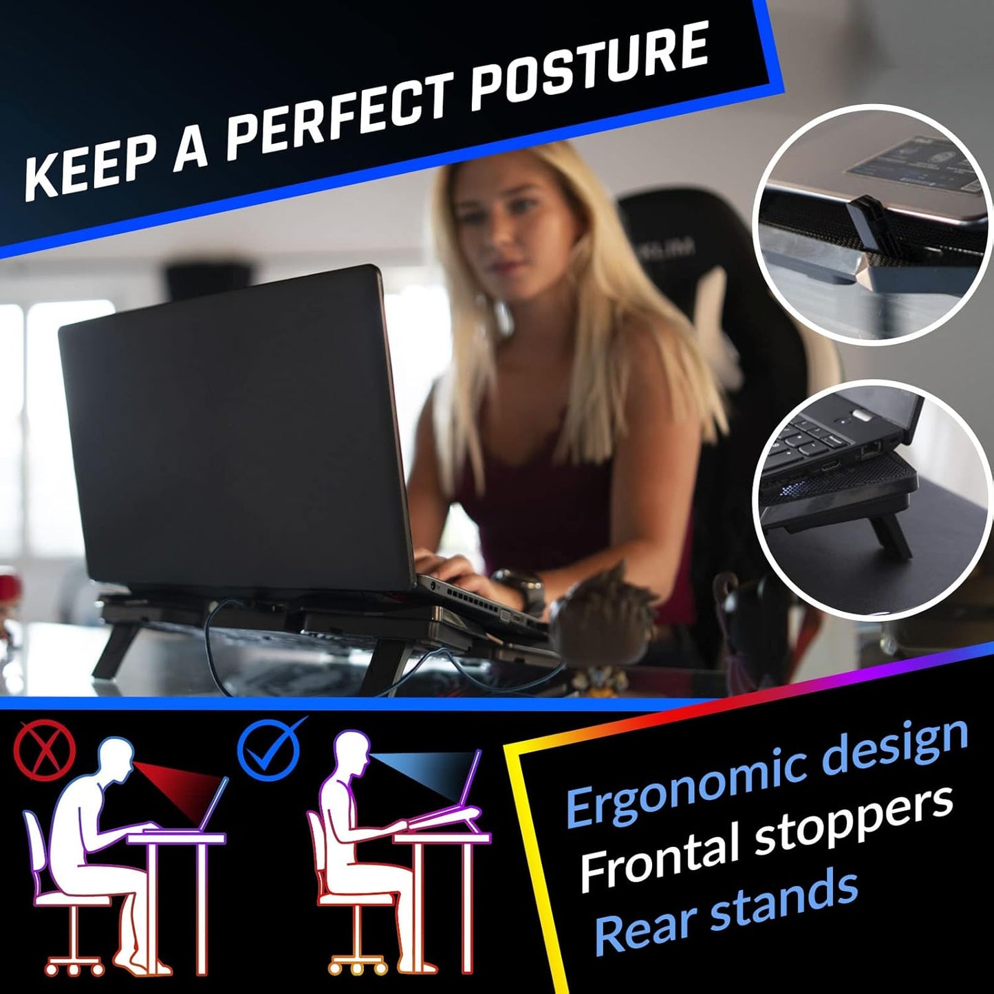 KLIM Wind Laptop Cooling Pad - More Than 500,000 Units Sold - New - Powerful Rapid Action Laptop Cooler - Laptop Stand with 4 Cooling Fans - 2 USB Ports - PC Mac PS5 PS4 Xbox One - Cobra Red