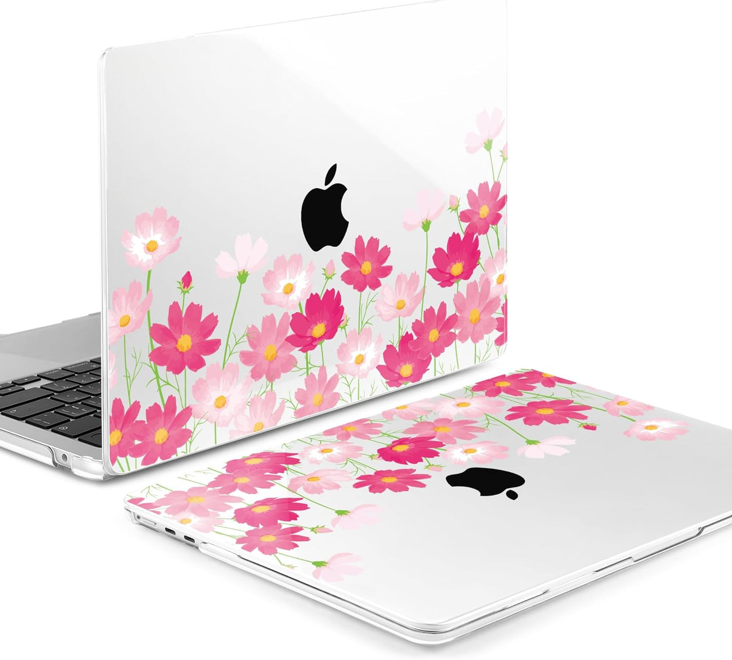 MEEgoodo for M4/M3/M2 MacBook Air 15.3 inch Case 2025 2024 2023, Case Fit Model (A3241/A3114/A2941) for MacBook Air 15 inch, Laptop Hard Shell with Keyboard Cover, Bright Pink Flowers