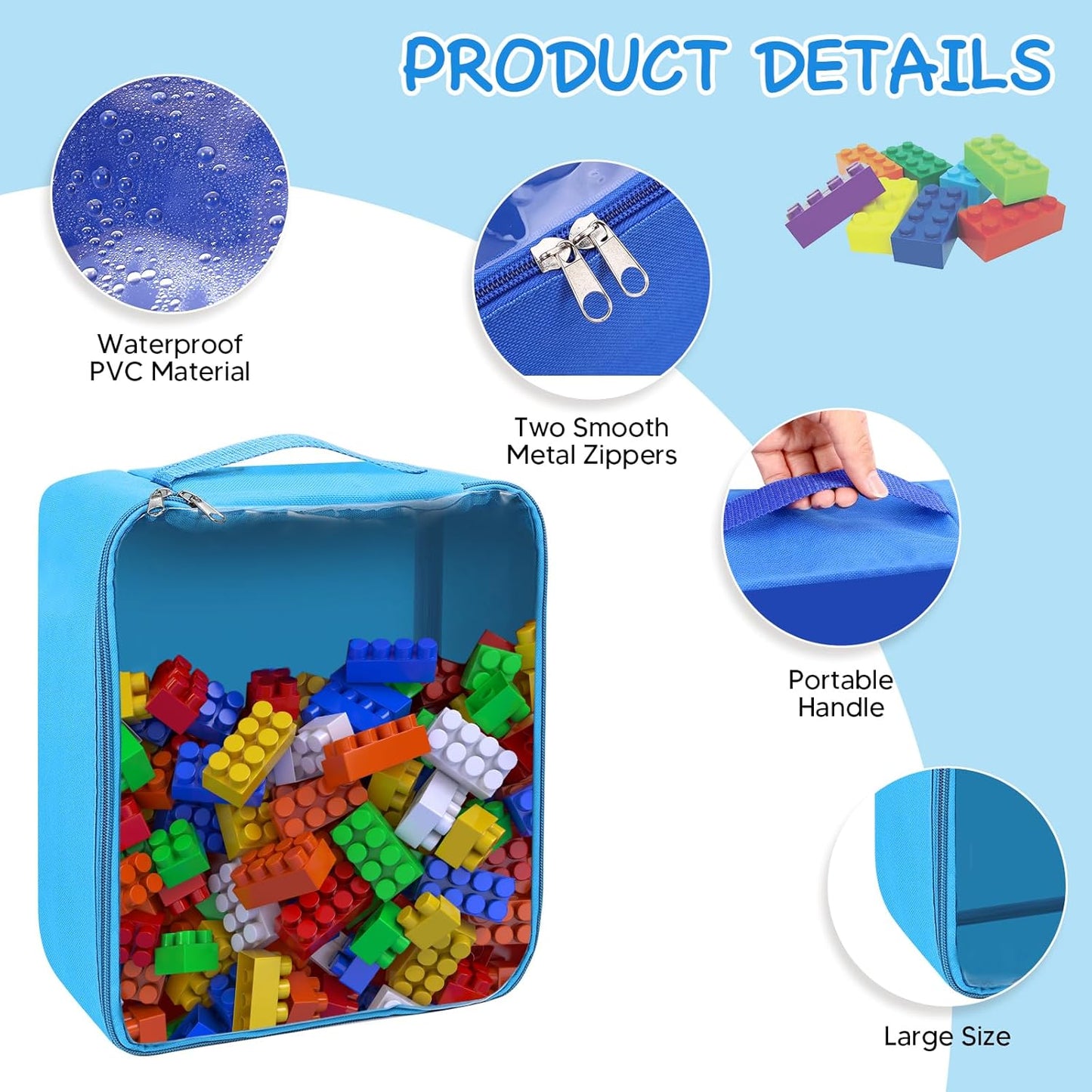 8 Packs Toy Storage Bags with Zipper, Clear PVC Organizing Bags, Reusable Toy Storage Organizer with Portable Handle, Travel Waterproof Organizer Bags for Building Blocks, Puzzle, Toys and Books