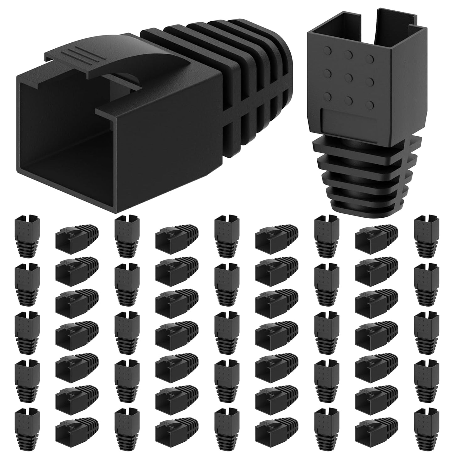 CableGeeker 100-Pack Cat7 / Cat8 RJ45 Strain Relief Boots, RJ45 Boot, Cat 6 Boot, Cat6 Ethernet Boots, Suitable for 8.5mm(0.33in) Ethernet Cables (Square-Press Black)