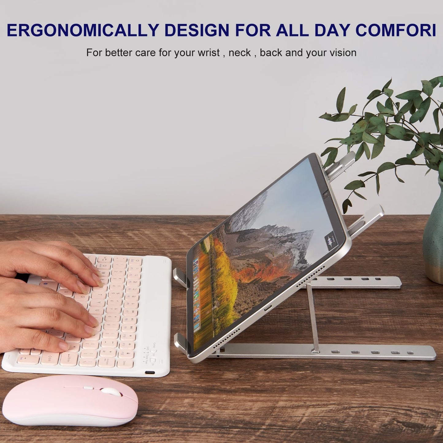 Ergonomic and Foldable Laptop Stand for Desk, Adjustable Riser, Fits All Laptops and Notebooks up to 17,Ultra-Thin,Ventilated Cooling,ABS+Silicone,Silver.