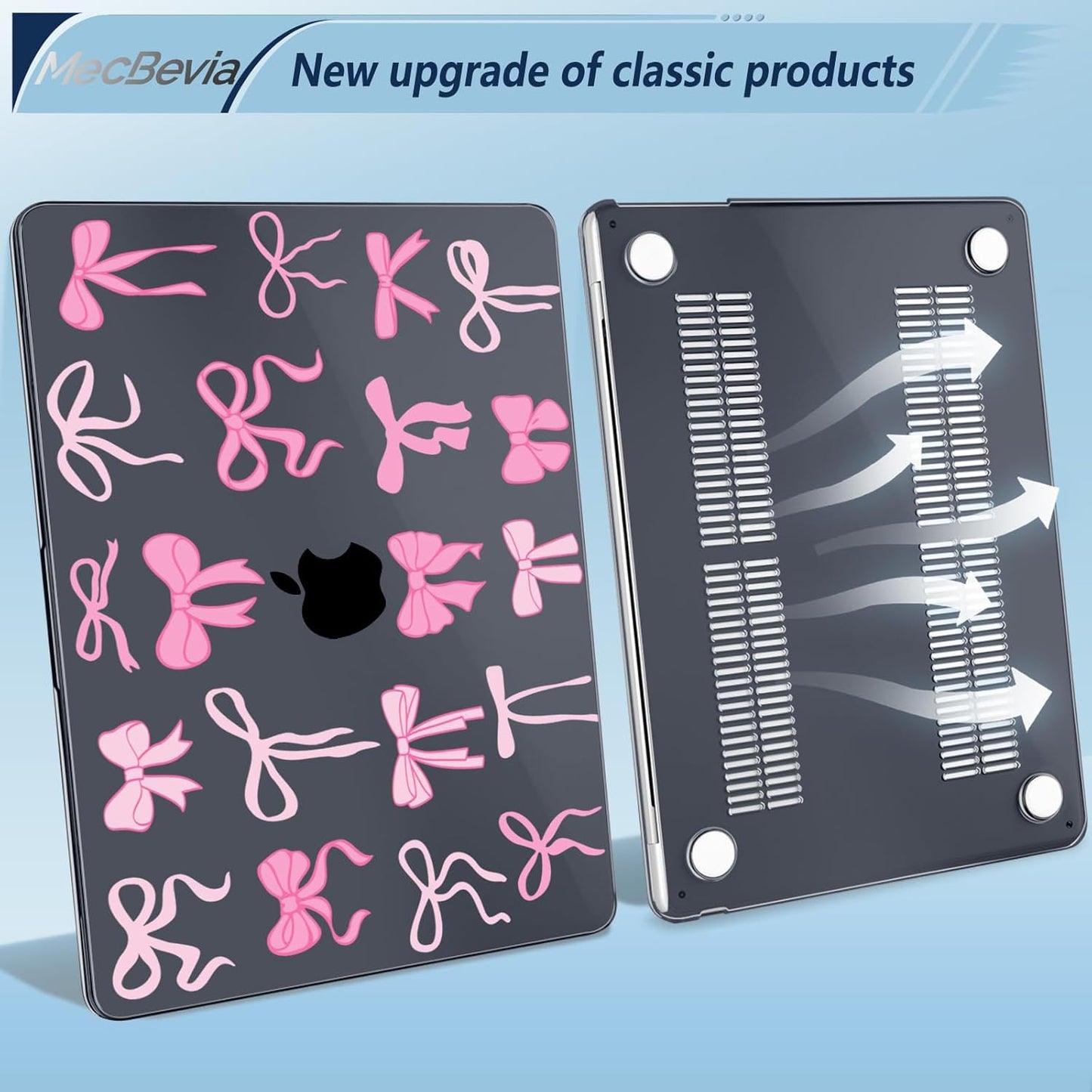 Compatible with MacBook Air 13.6 inch Case, M4 A3240/M3 A3113/M2 A2681 (Released 2025 to 2022), Hard Shell, Keyboard Cover, Screen Protector, Webcam Cover & Type-C Adapter, Black Bows