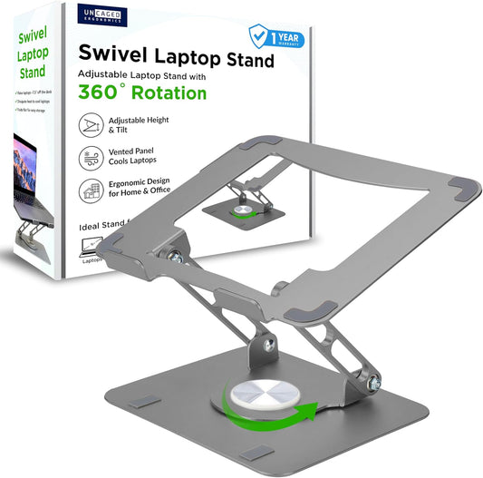 Uncaged Ergonomics Swivel Laptop Stand for Desk, Adjustable Computer iPad Stand for Desk w/ 360 Rotation, Portable Laptop Holder for Home Office Ergonomic Supplies (Space Gray)