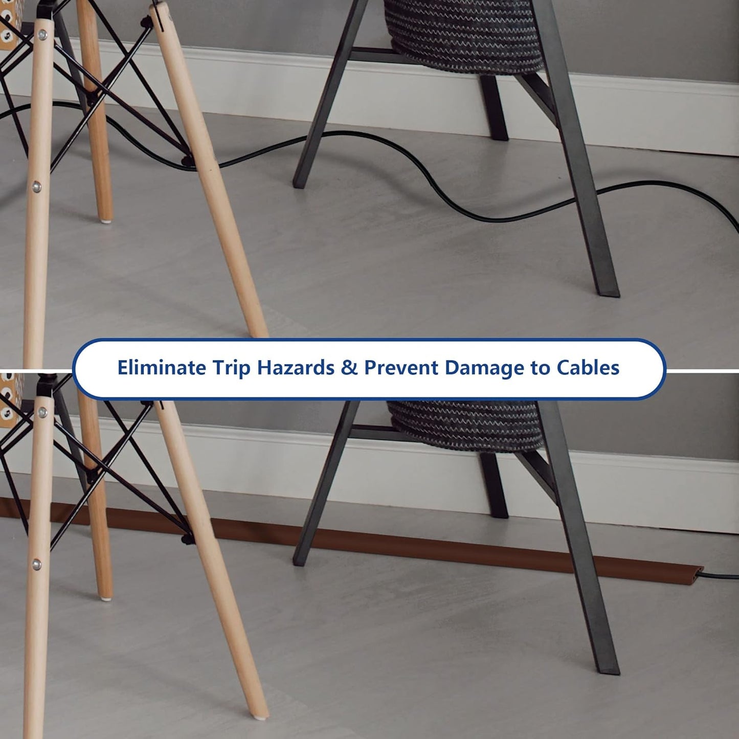 Brown PVC Floor Cord Cover - 4ft, Cord Protector, Wide Cavity W0.47 x H0.28