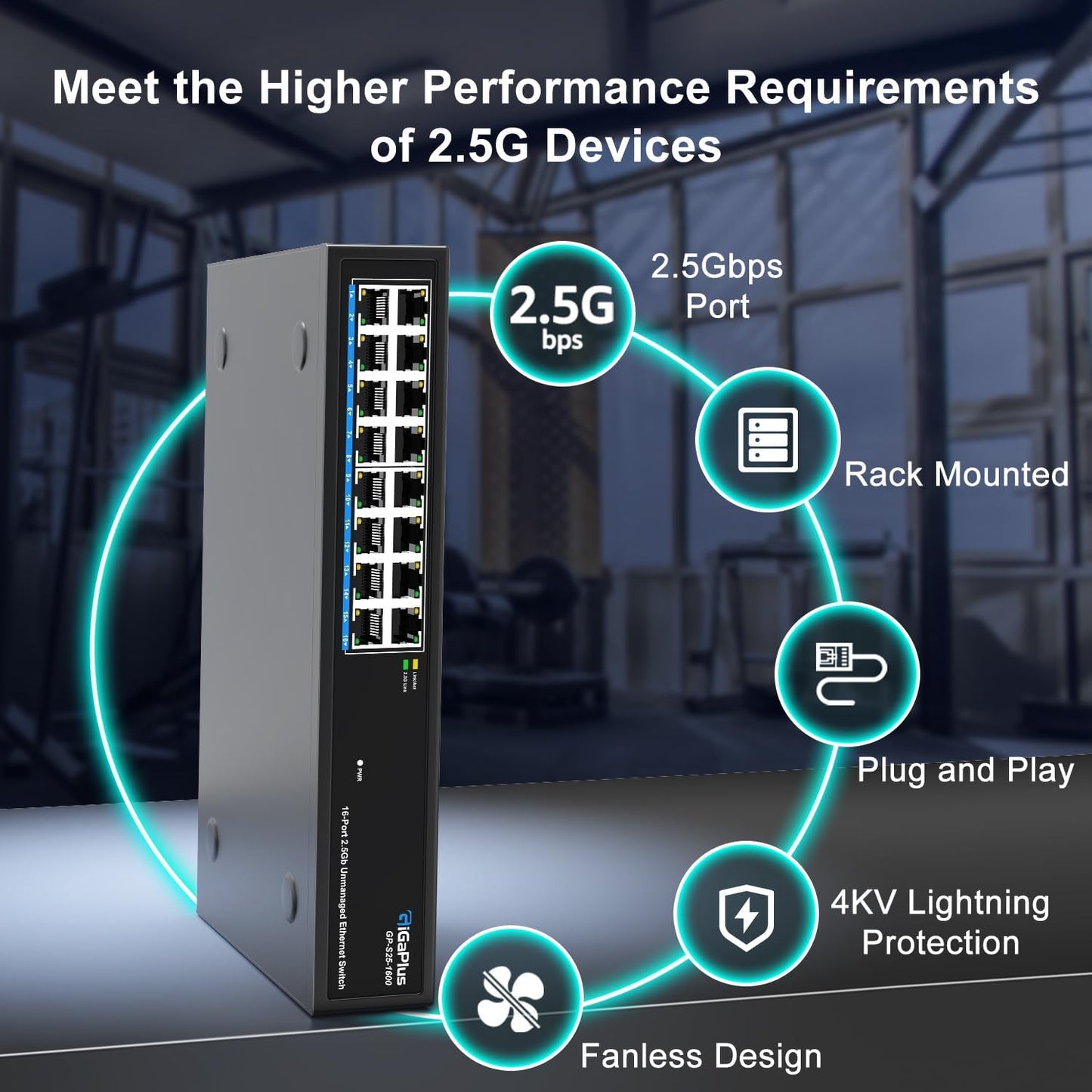 16 Ports 2.5Gb Unmanaged Ethernet Switch, 16*2.5G Base-T Ports. GiGaPlus 2.5Gbps Network Switch for 2.5Gbps NAS/PC, Wireless AP, WiFi6 Router. Plug and Play, Fanless Design.