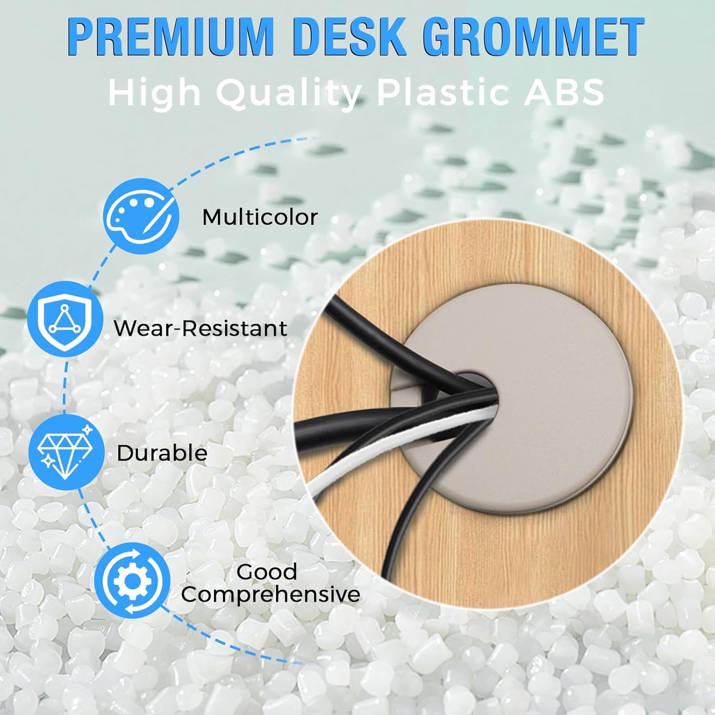 Desk Grommet 1-3/8" (35 mm), Desk Cord Hole Cover, Cable Grommet ABS Plastic, Desk Hole Grommet for Office and Home Table Cable, Detachable Cable Cord Organizer (White 4 Pcs)
