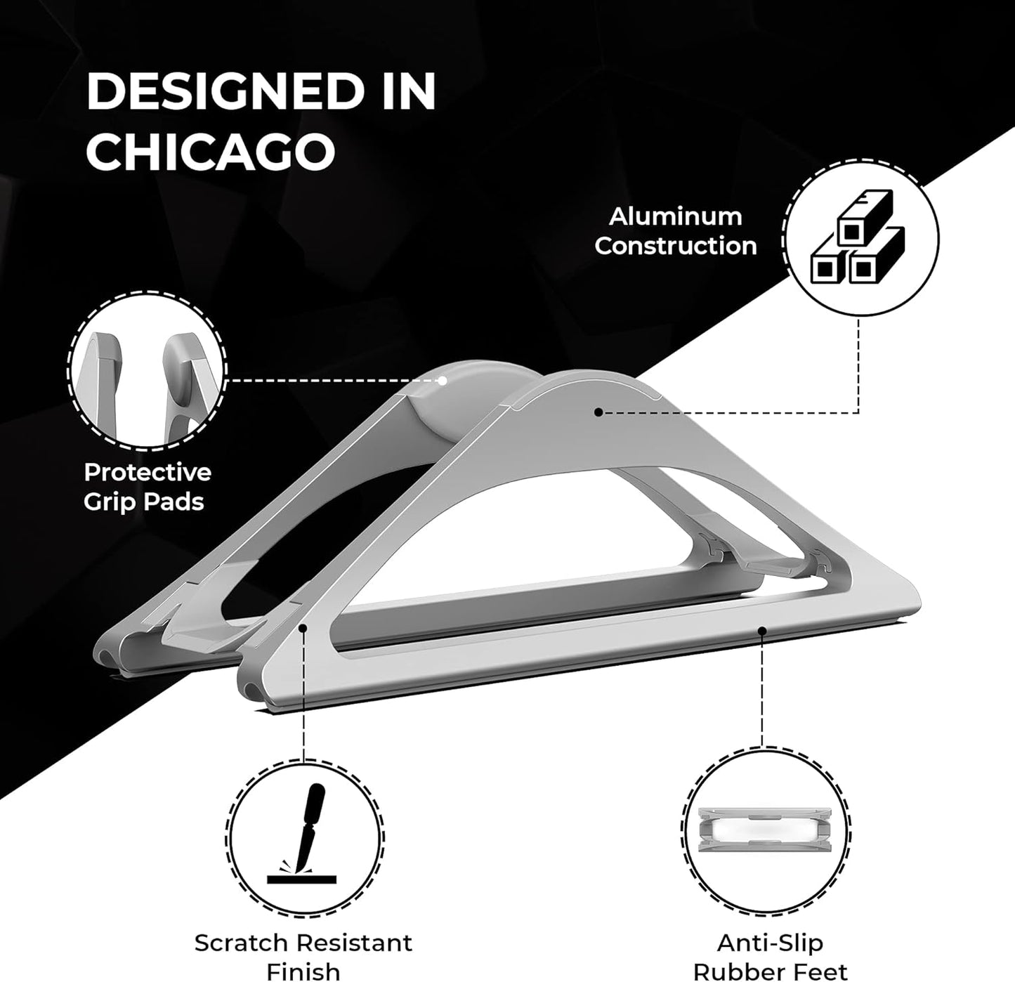 HumanCentric Vertical Laptop Stand for Desks in Silver Color, Upright Adjustable Holder to Dock Apple MacBook, MacBook Pro, and Other Laptops to Organize Work & Home Office, Automatic Grip