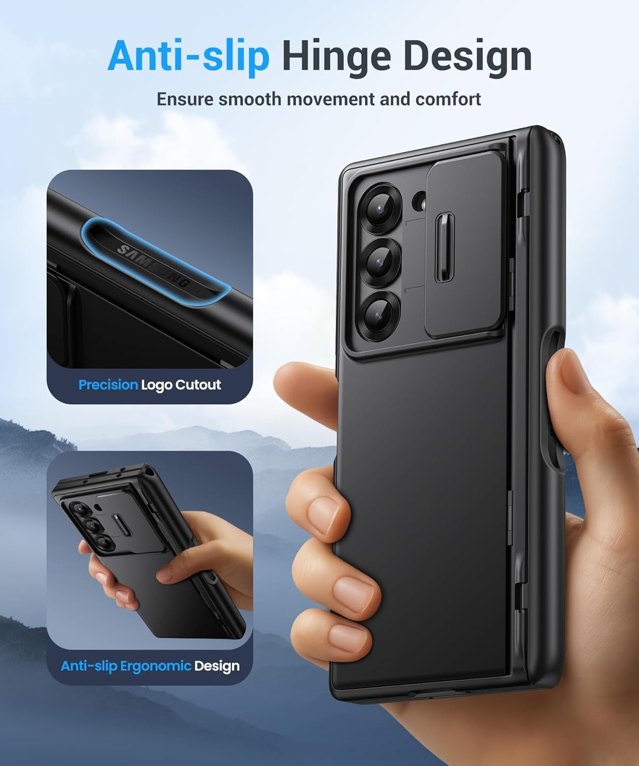 BERFY for Z Fold 7 Case with Privacy Screen Protector, [Anti Spy] Military Grade Hidden Kickstand & Slide Camera Cover, Full Body Shockproof Slim Hard Phone Case for Samsung Galaxy Z Fold 7, Black