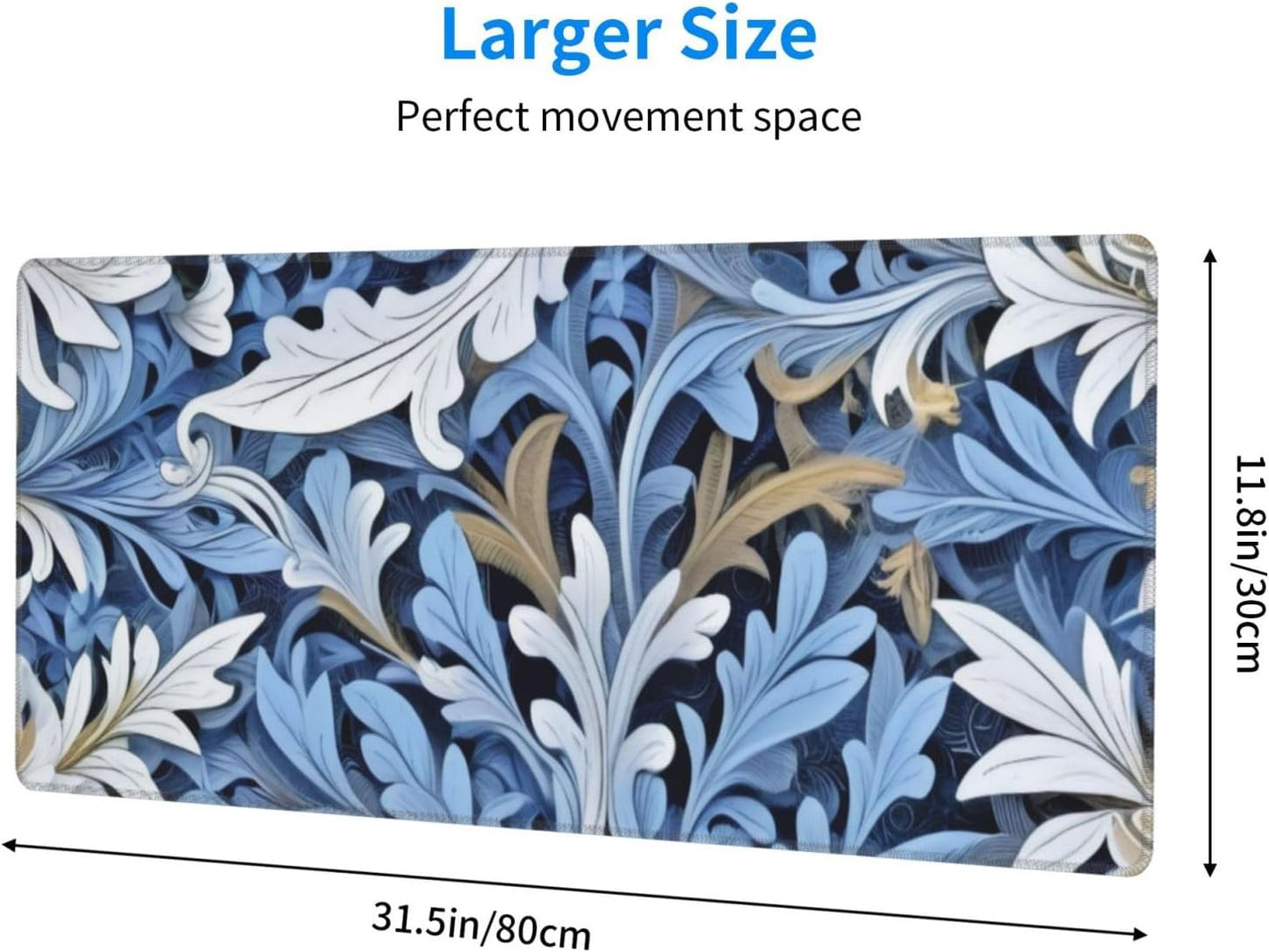 Gaming Mouse Pad, Large Non-Slip Rubber Base Mousepad, Keyboard Mouse Mat, Desk Pad with Stitched Edges, 31.5x11.8inch, Morris Leaves