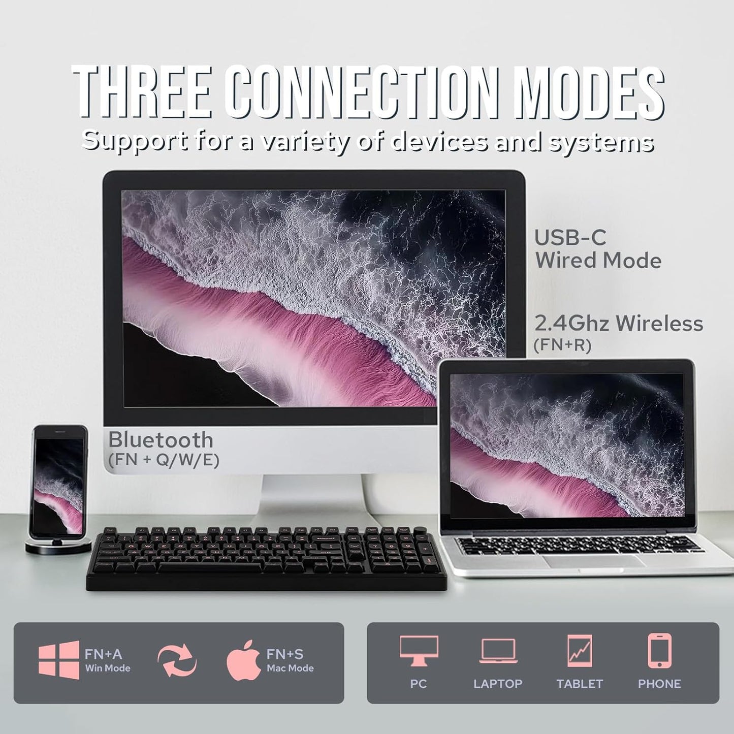 EPOMAKER Galaxy100 QMK/VIA Wireless Gaming Keyboard, Aluminum Shell, Bluetooth/2.4Ghz/USB-C, Pre-Lubed Hot-Swappable Linear Switches, NKRO, RGB Backlit (Black, Marble White Switch)