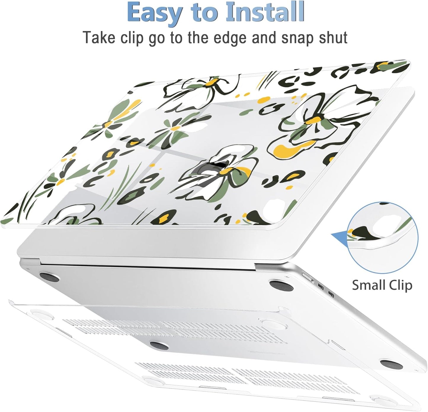 Mektron Compatible with M4 MacBook Air 15 inch Case 2025 A3241 2024 2023 M3 A3114 A2941 M2 Liquid Retina Display Touch ID, Plastic Hard Case & Keyboard Skin & Screen Protector - Abstract Floral C346