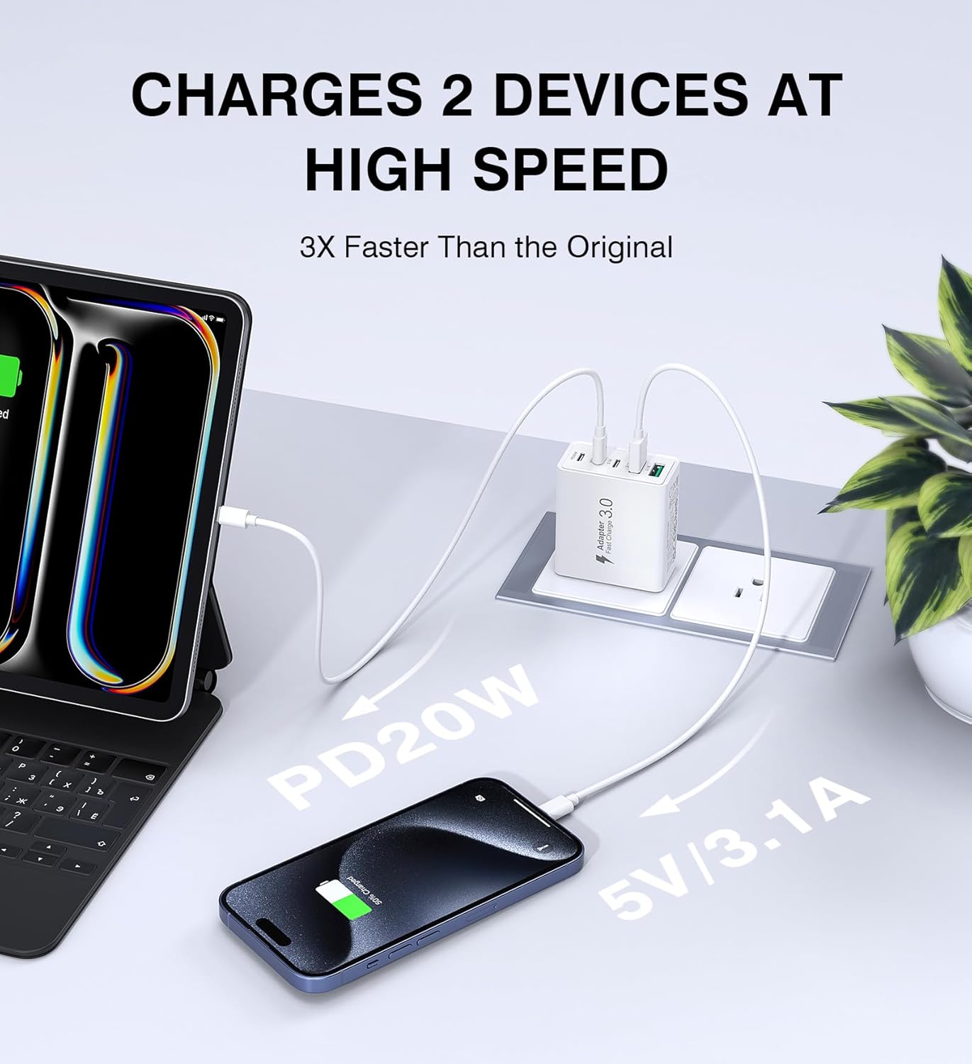 50W USB C Charger Block, 2-Pack Wall Fast Charge Cube Powered Multi-Port Plug Power Adapter Type C Brick for iPhone 16 15/15 Pro Max/14/14 Pro Max/13/13 Pro Max/12/12 Pro iPad, Motorola, LG, Huawei