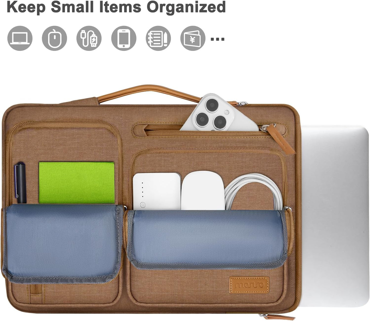 MOSISO 360 Protective Laptop Case 13.3 inch, 13-13.3 inch Laptop Sleeve Compatible with MacBook Air/Pro 13 / Pro 14,HP Dell Acer ASUS,Side Open Carrying Case with 4 Zipper Pockets&Handle, Mocha