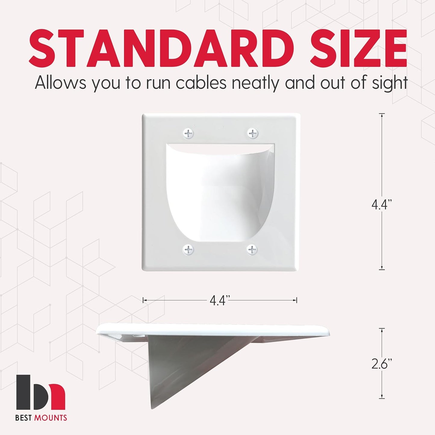 BestMounts - 2 Pack In Wall Cable Management Kit - Recessed Wall Plate Cable Pass Through Pair with Dual Gang Low Voltage Mounting Bracket - TV Cord Hider for Wall Mounted TV ETL Listed