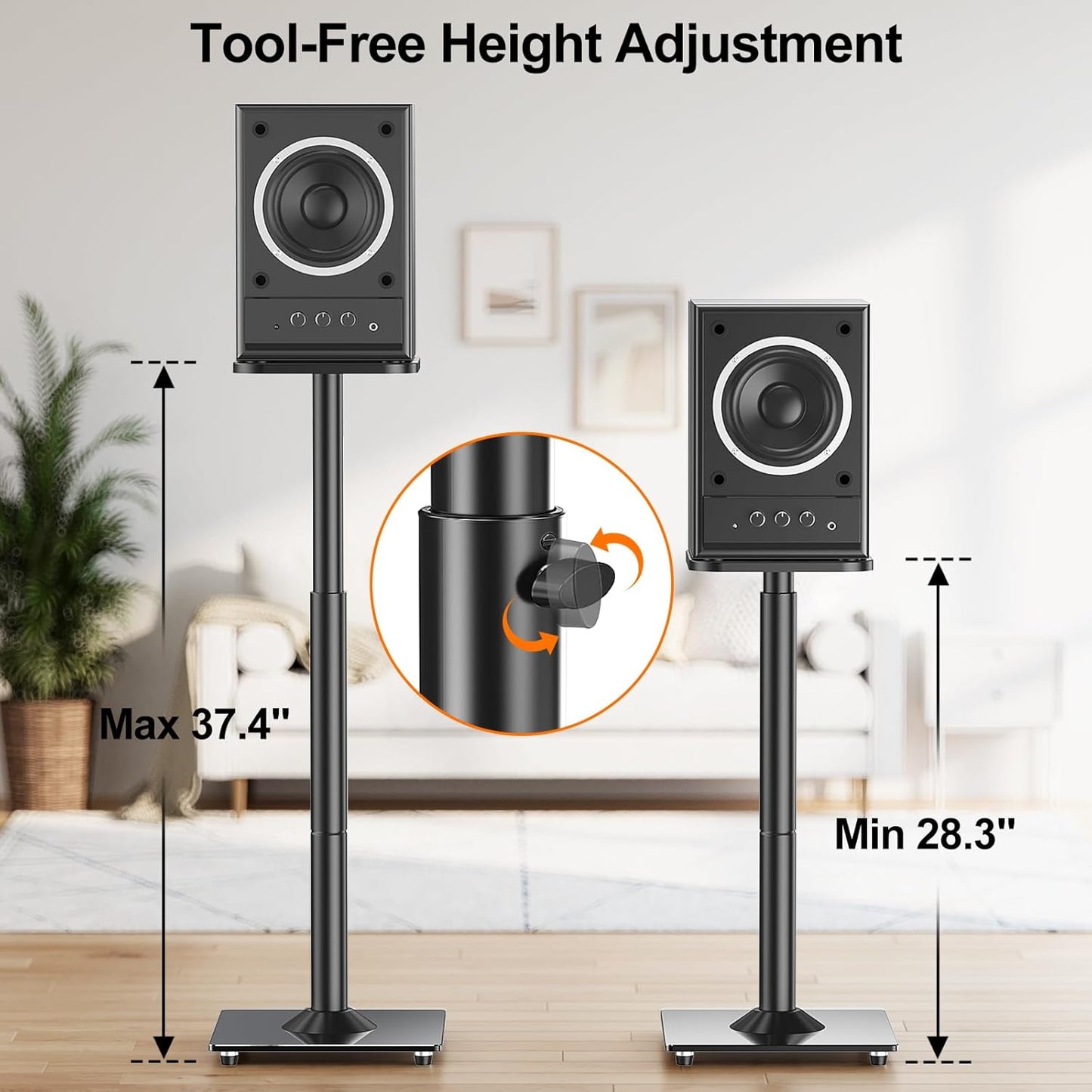 ELIVED Universal Speaker Stands Height Adjustable 28"-37.4", Bookshelf Speaker Stand Pair for Satellite Studio Large Speakers Up to 22 lbs, Surround Sound Speaker Stand with Cable Management, Black