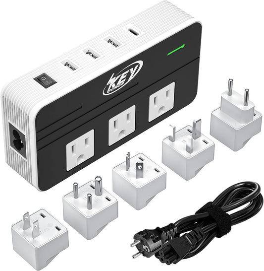 Key Power 230-Watt Step Down 220V to 110V Voltage Converter & International Travel Adapter/Power Converter with USB-C Port 18W - [Use for USA Appliance Overseas in Europe, AU, UK, Ireland, etc.]