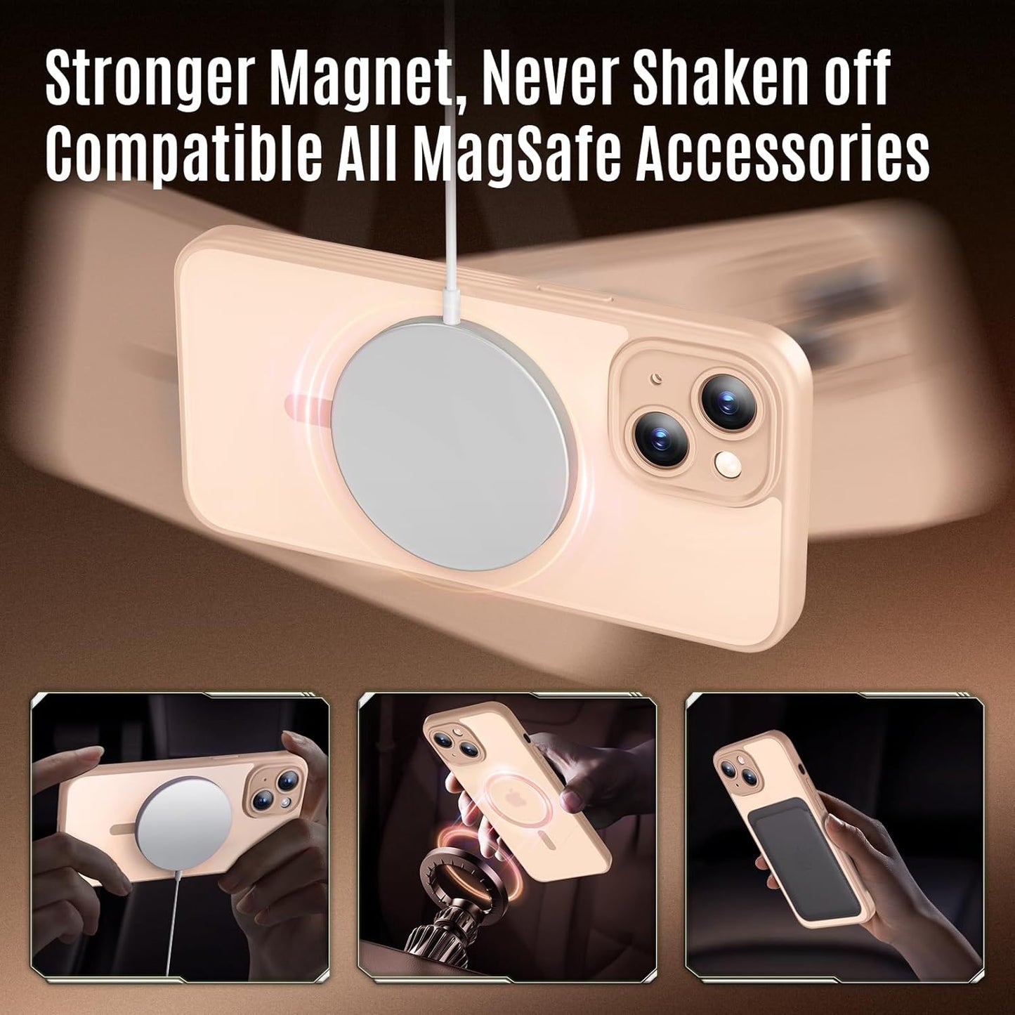 Designed for iPhone 13 Case, Compatible with MagSafe, with Privacy Screen Protectors X2, [Camera Protection] [15FT Military Drop Protection] Shockproof Phone Case, 6.1", Light Brown