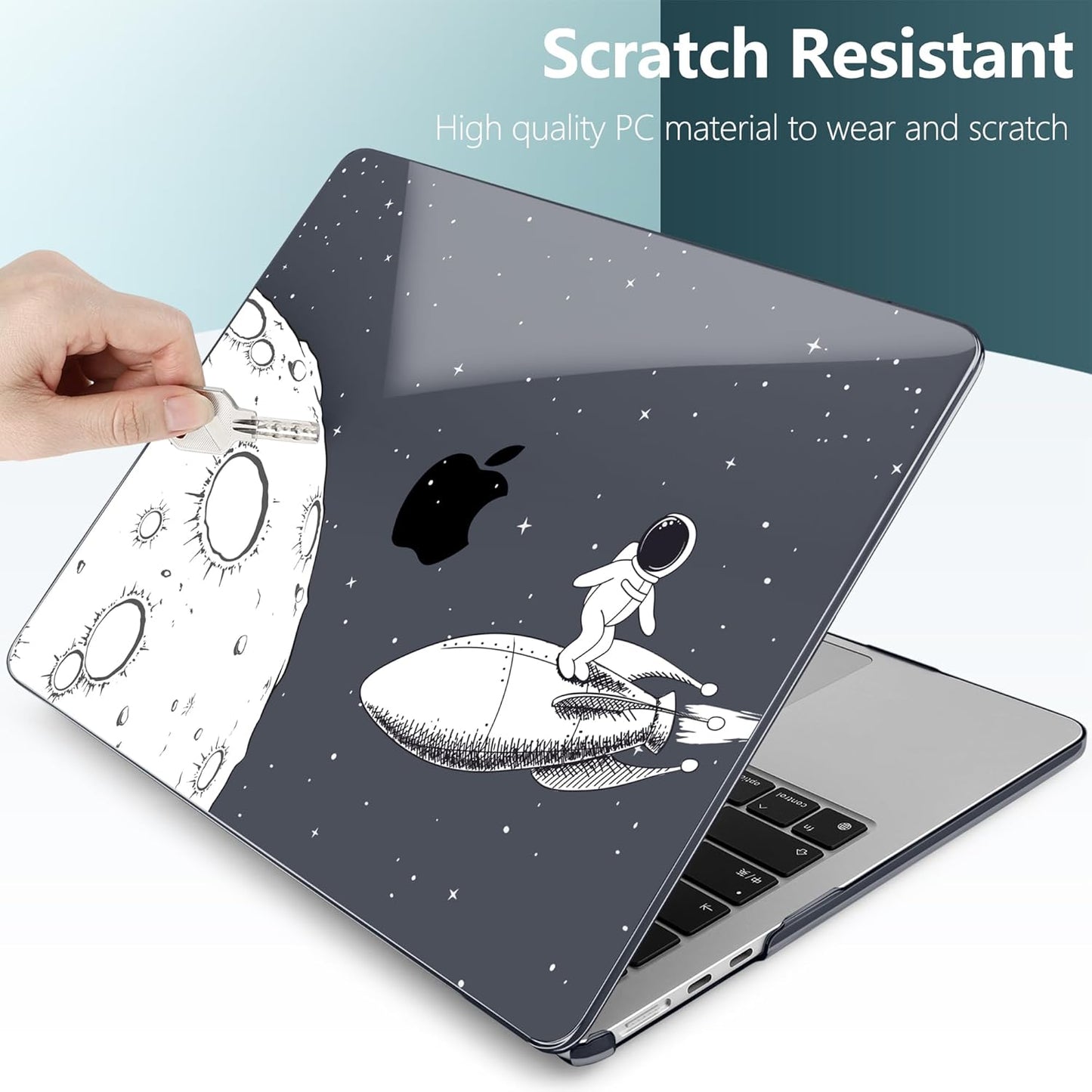 TWOLSKOO Compatible with M4 MacBook Air 15 inch Case 2025-2023 Released Model M4 A3241 M3 A3114 M2 A2941, Plastic Hard Shell & Screen Protector & Keyboard Cover & Type C Adapter, Flying Astronauts