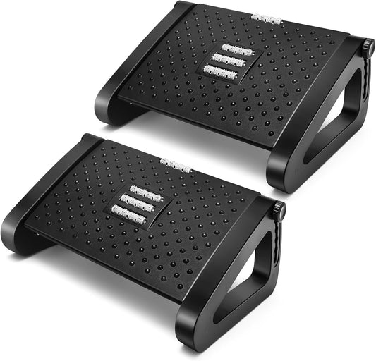 2 Pcs Foot Rest for Under Desk at Work, Ergonomic 6 Heights Adjustable Footrest with Massage Roller, Chair Footrest for Leg Rests for Office and Home Pressure Relief(Black)